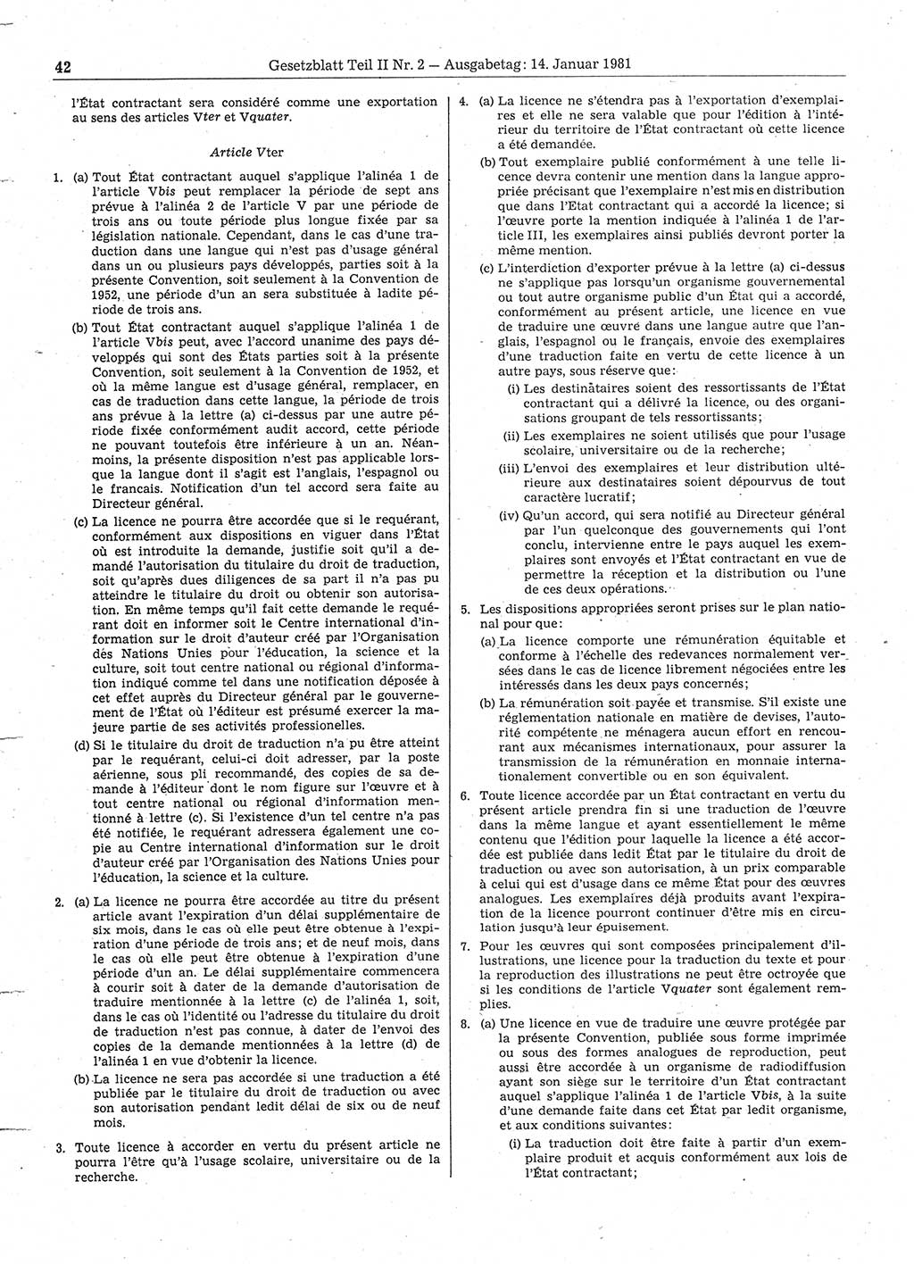 Gesetzblatt (GBl.) der Deutschen Demokratischen Republik (DDR) Teil ⅠⅠ 1981, Seite 42 (GBl. DDR ⅠⅠ 1981, S. 42)