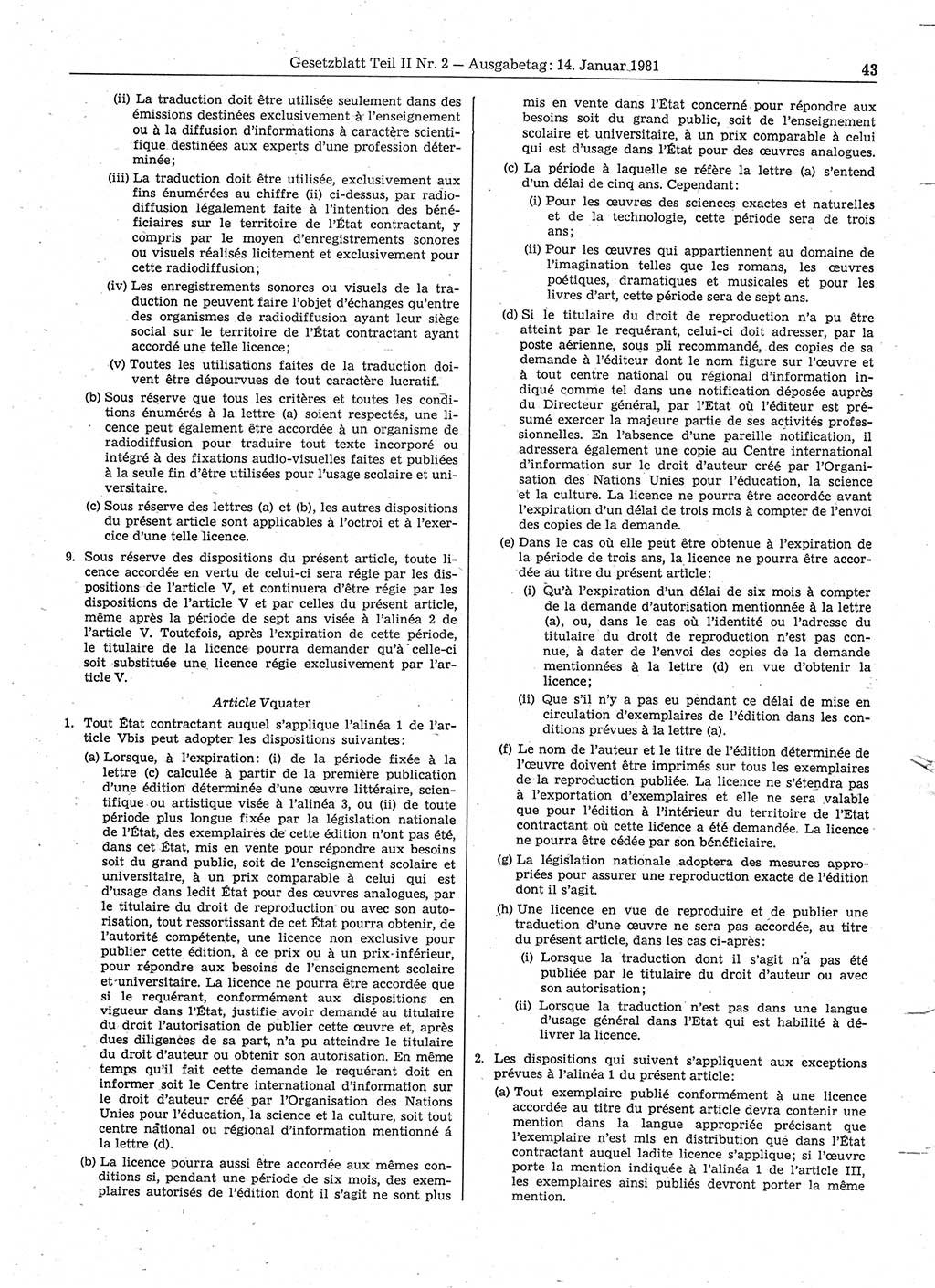 Gesetzblatt (GBl.) der Deutschen Demokratischen Republik (DDR) Teil ⅠⅠ 1981, Seite 43 (GBl. DDR ⅠⅠ 1981, S. 43)