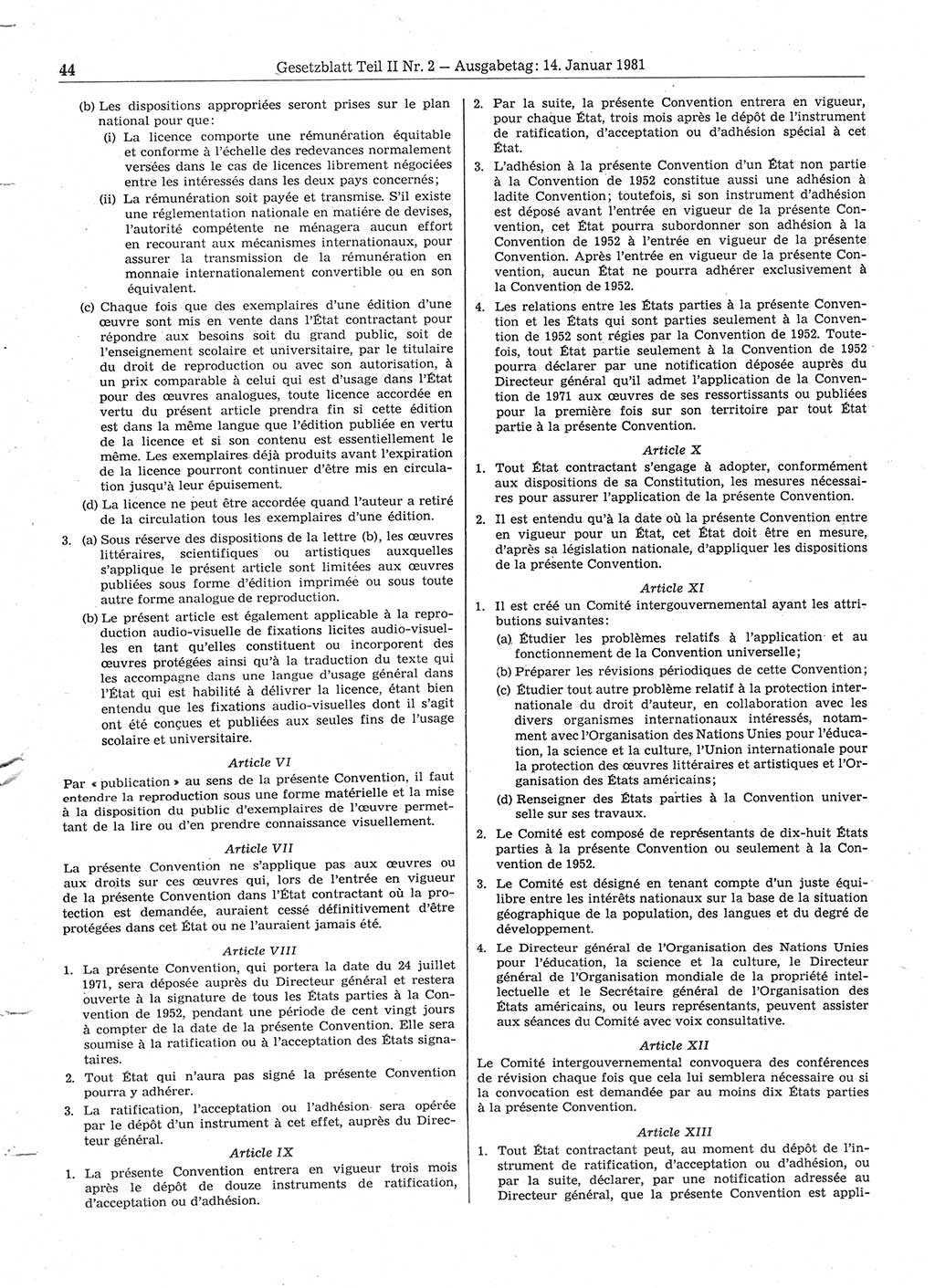 Gesetzblatt (GBl.) der Deutschen Demokratischen Republik (DDR) Teil ⅠⅠ 1981, Seite 44 (GBl. DDR ⅠⅠ 1981, S. 44)