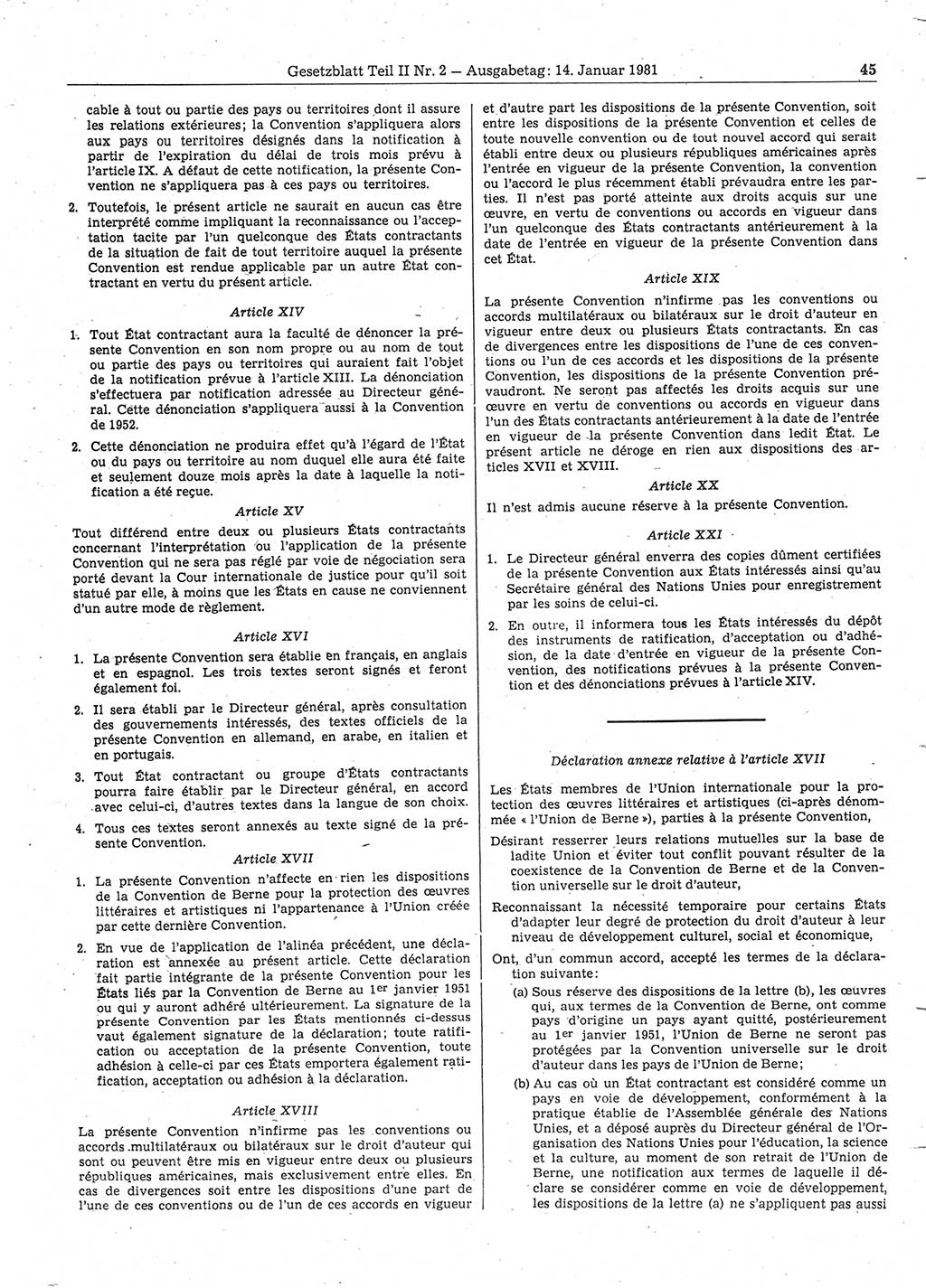 Gesetzblatt (GBl.) der Deutschen Demokratischen Republik (DDR) Teil ⅠⅠ 1981, Seite 45 (GBl. DDR ⅠⅠ 1981, S. 45)