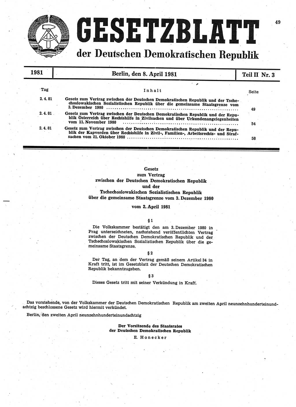 Gesetzblatt (GBl.) der Deutschen Demokratischen Republik (DDR) Teil ⅠⅠ 1981, Seite 49 (GBl. DDR ⅠⅠ 1981, S. 49)