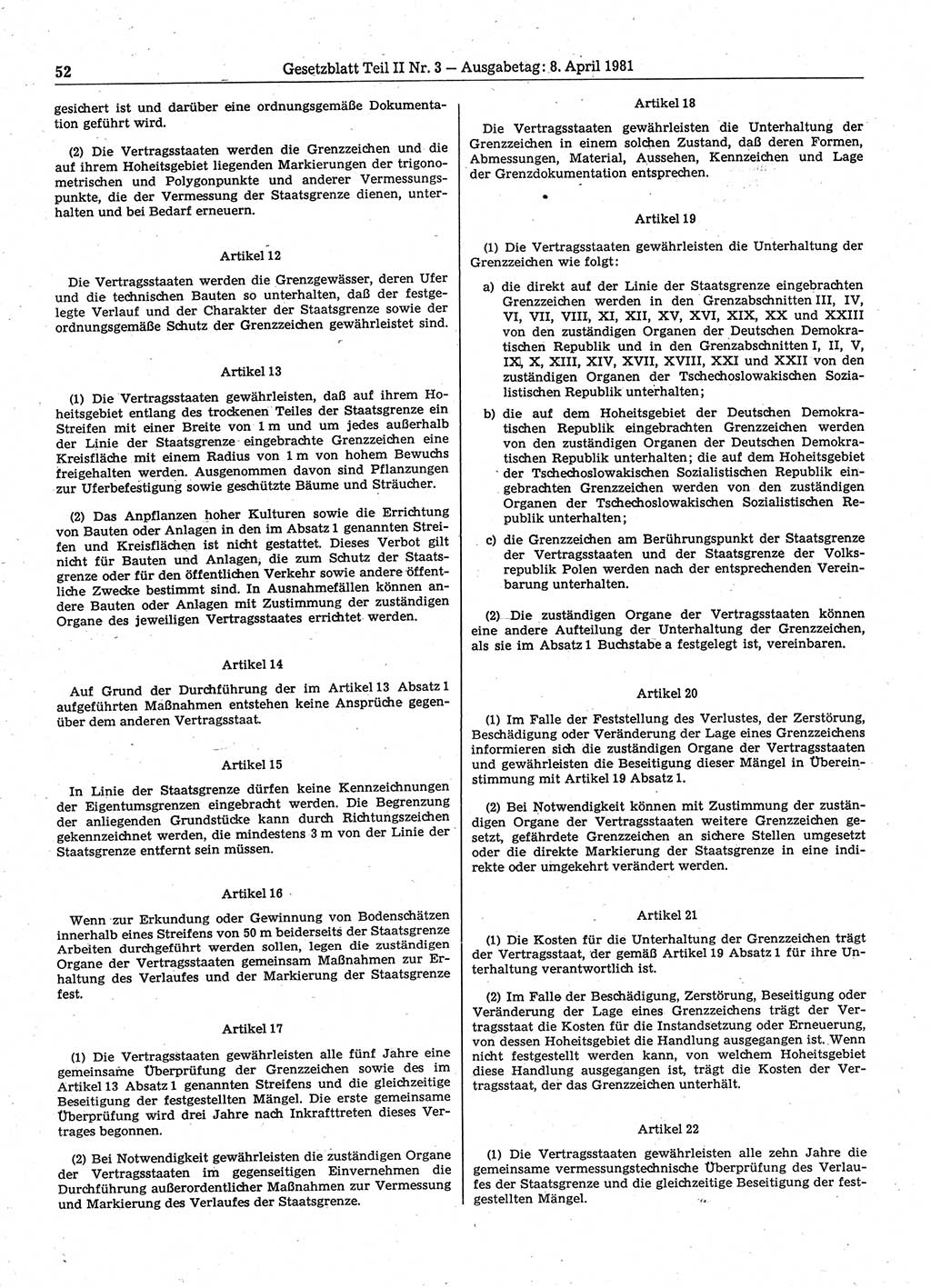 Gesetzblatt (GBl.) der Deutschen Demokratischen Republik (DDR) Teil ⅠⅠ 1981, Seite 52 (GBl. DDR ⅠⅠ 1981, S. 52)