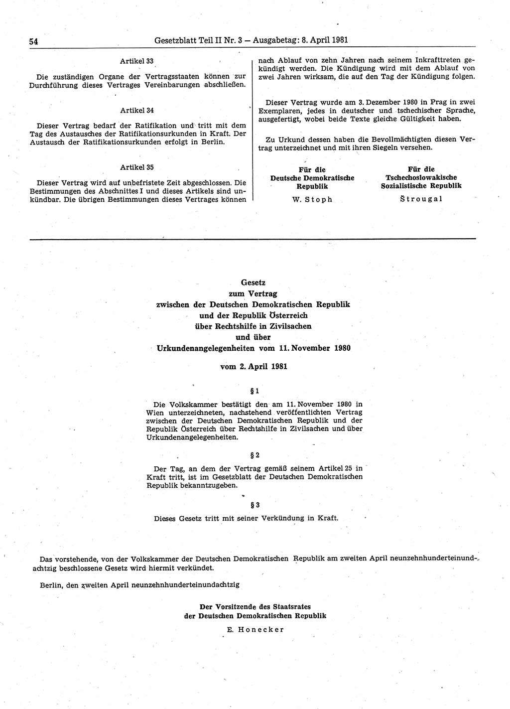 Gesetzblatt (GBl.) der Deutschen Demokratischen Republik (DDR) Teil ⅠⅠ 1981, Seite 54 (GBl. DDR ⅠⅠ 1981, S. 54)