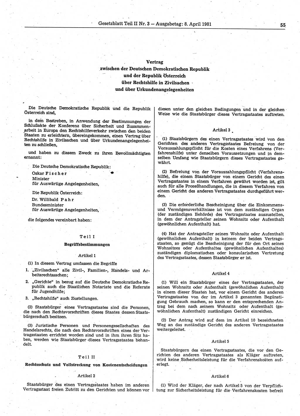 Gesetzblatt (GBl.) der Deutschen Demokratischen Republik (DDR) Teil ⅠⅠ 1981, Seite 55 (GBl. DDR ⅠⅠ 1981, S. 55)