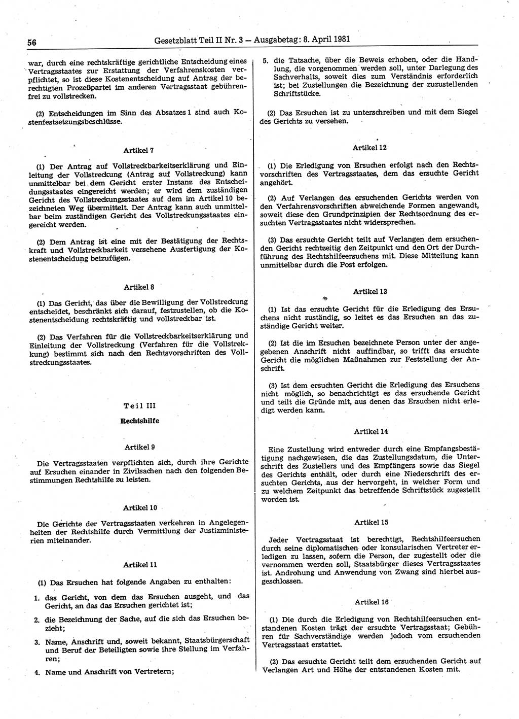 Gesetzblatt (GBl.) der Deutschen Demokratischen Republik (DDR) Teil ⅠⅠ 1981, Seite 56 (GBl. DDR ⅠⅠ 1981, S. 56)
