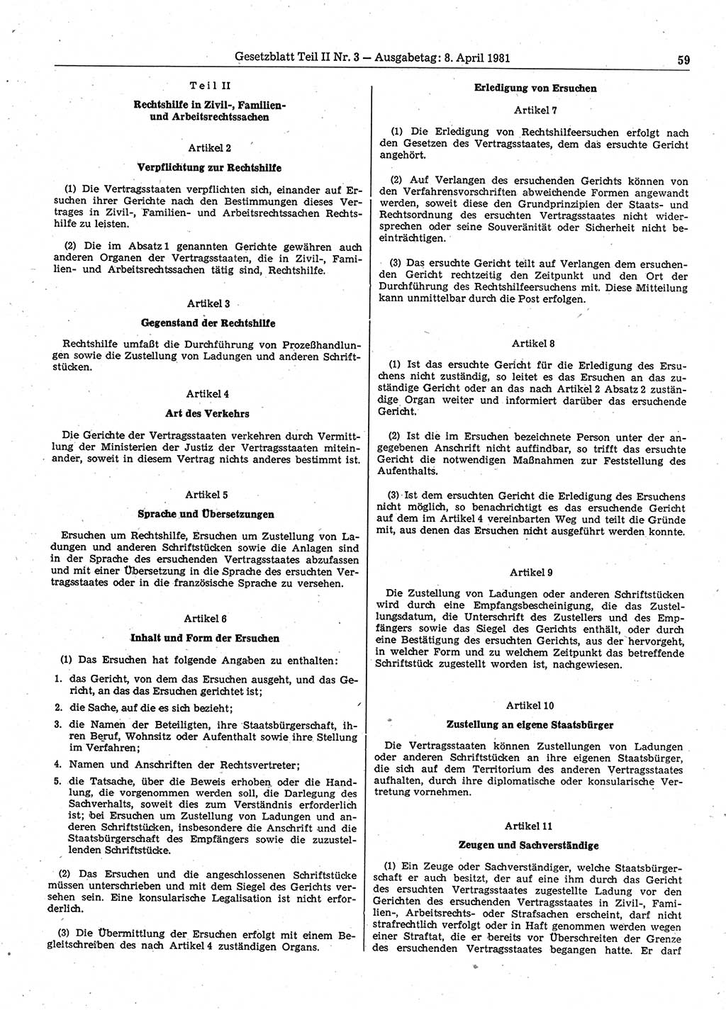 Gesetzblatt (GBl.) der Deutschen Demokratischen Republik (DDR) Teil ⅠⅠ 1981, Seite 59 (GBl. DDR ⅠⅠ 1981, S. 59)