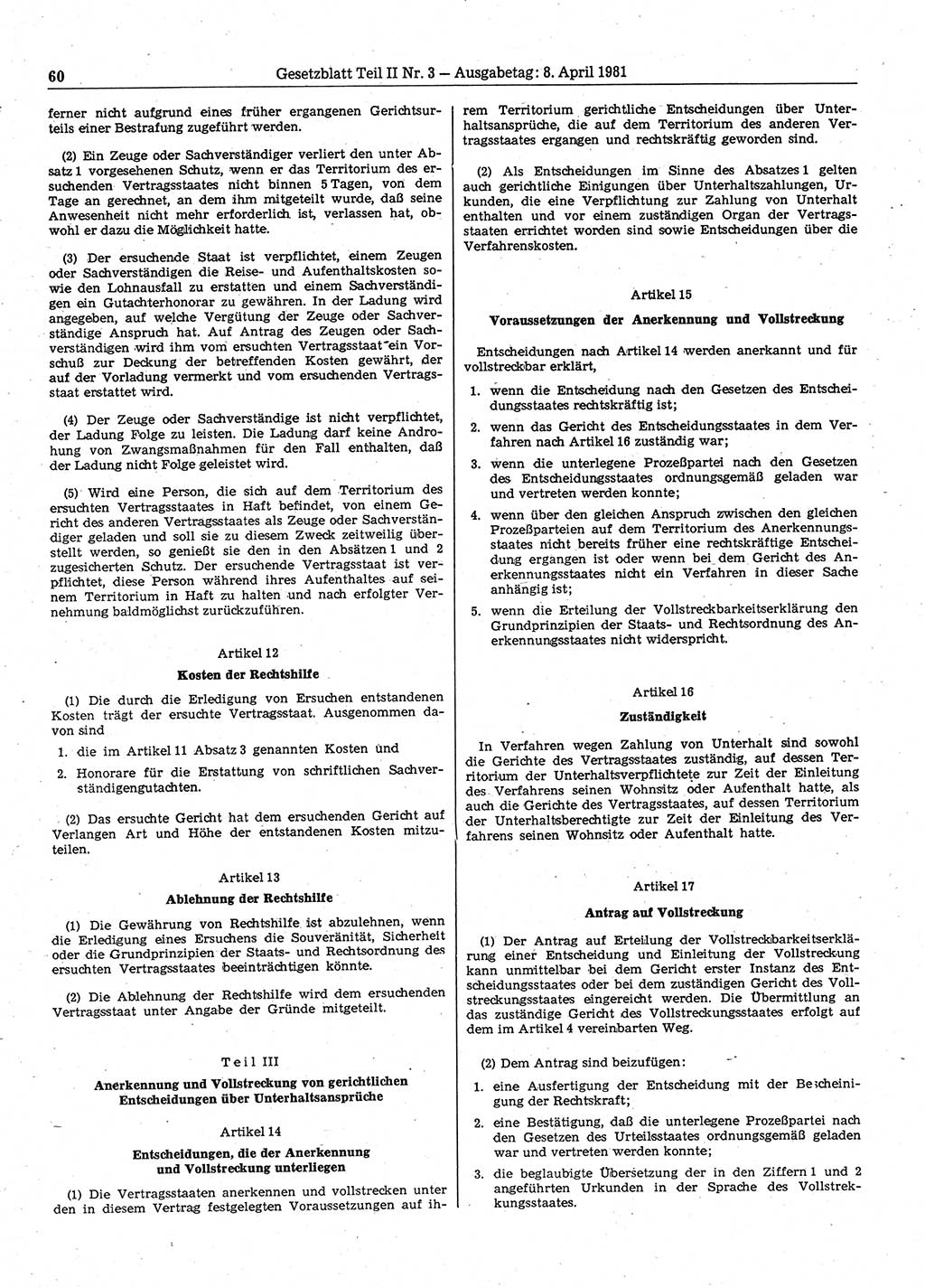 Gesetzblatt (GBl.) der Deutschen Demokratischen Republik (DDR) Teil ⅠⅠ 1981, Seite 60 (GBl. DDR ⅠⅠ 1981, S. 60)