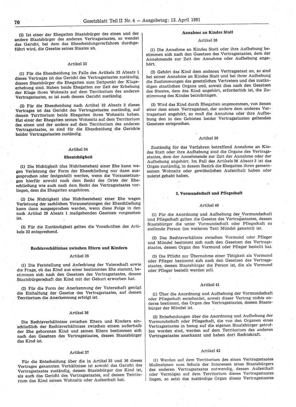 Gesetzblatt (GBl.) der Deutschen Demokratischen Republik (DDR) Teil ⅠⅠ 1981, Seite 70 (GBl. DDR ⅠⅠ 1981, S. 70)