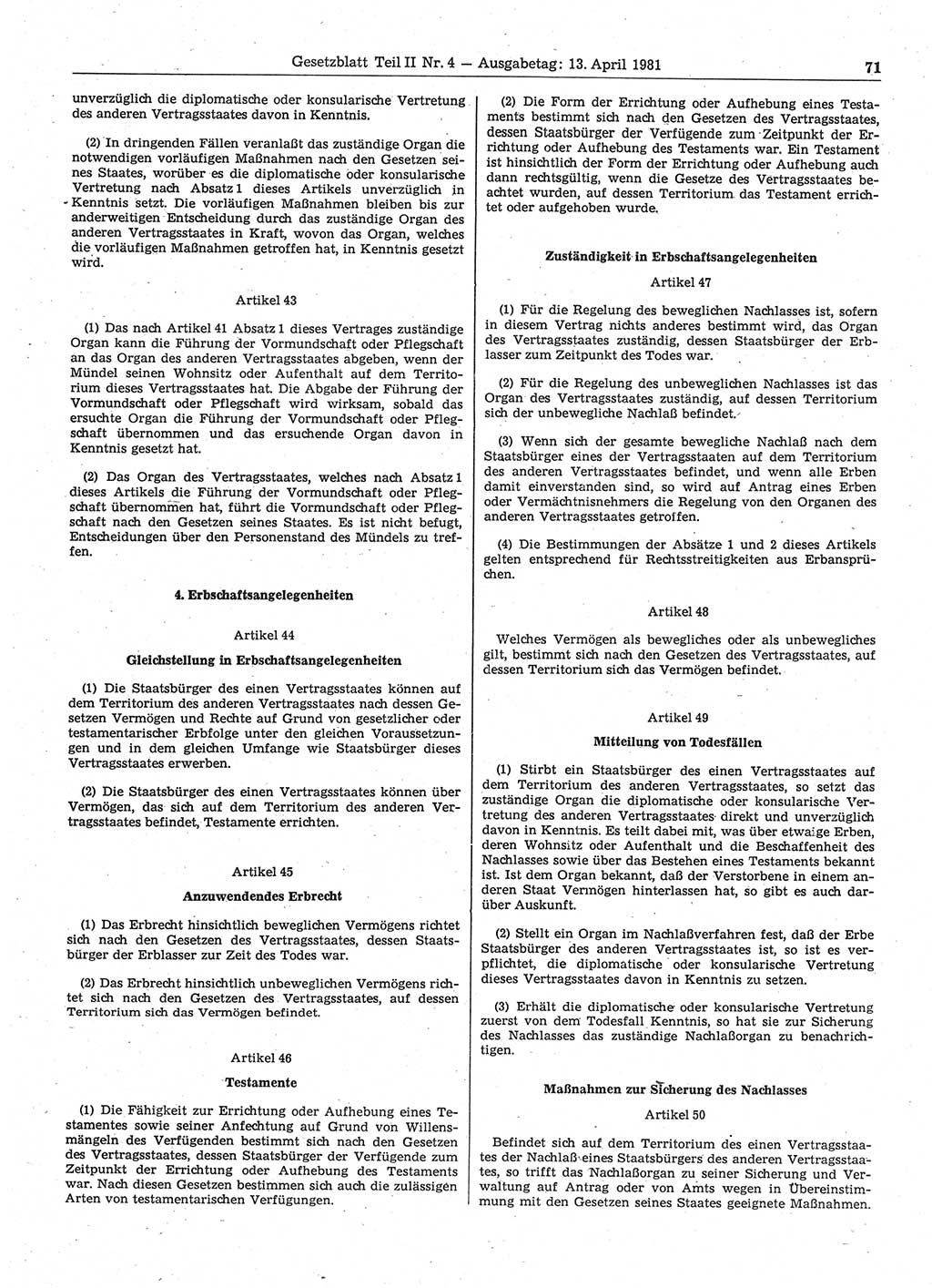 Gesetzblatt (GBl.) der Deutschen Demokratischen Republik (DDR) Teil ⅠⅠ 1981, Seite 71 (GBl. DDR ⅠⅠ 1981, S. 71)