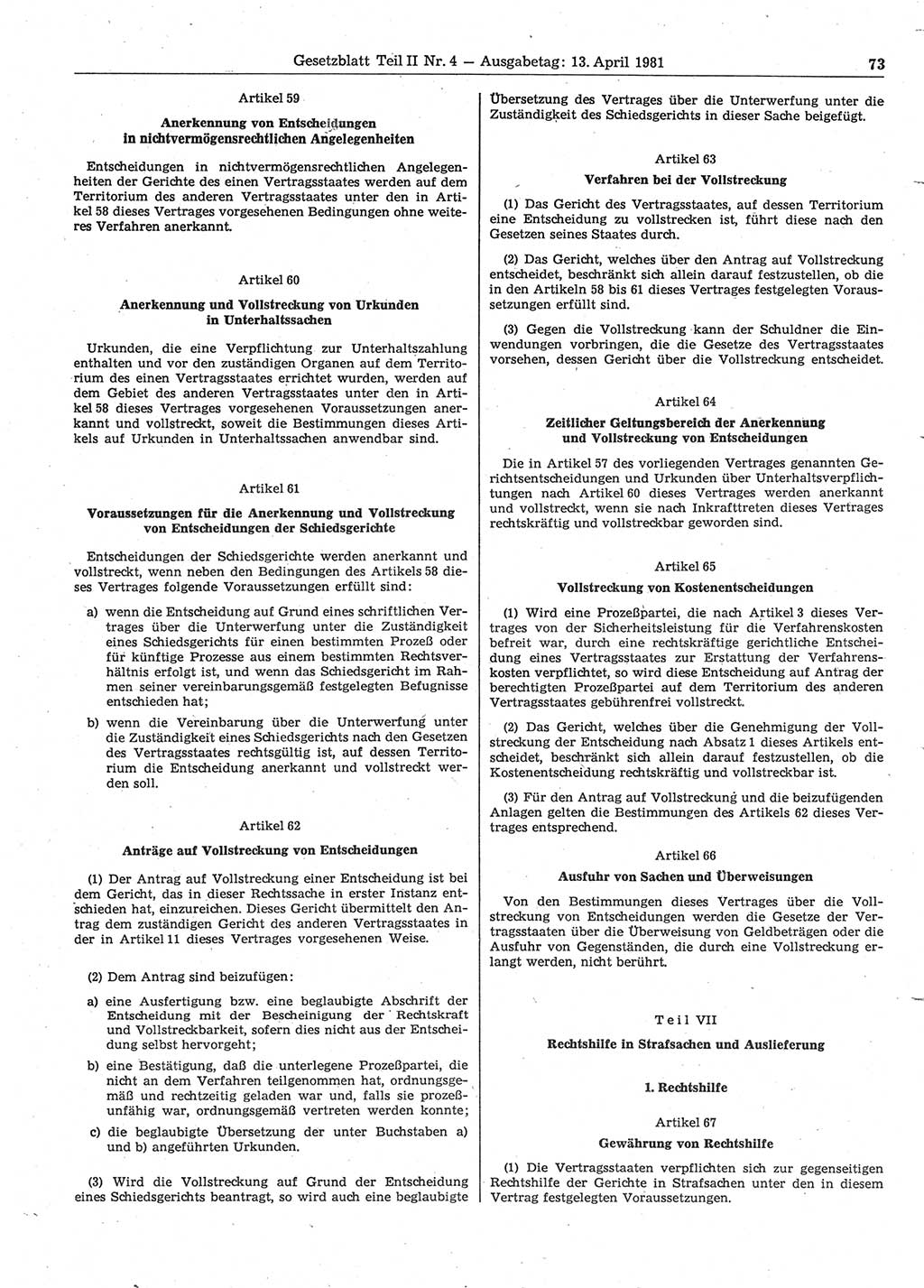 Gesetzblatt (GBl.) der Deutschen Demokratischen Republik (DDR) Teil ⅠⅠ 1981, Seite 73 (GBl. DDR ⅠⅠ 1981, S. 73)