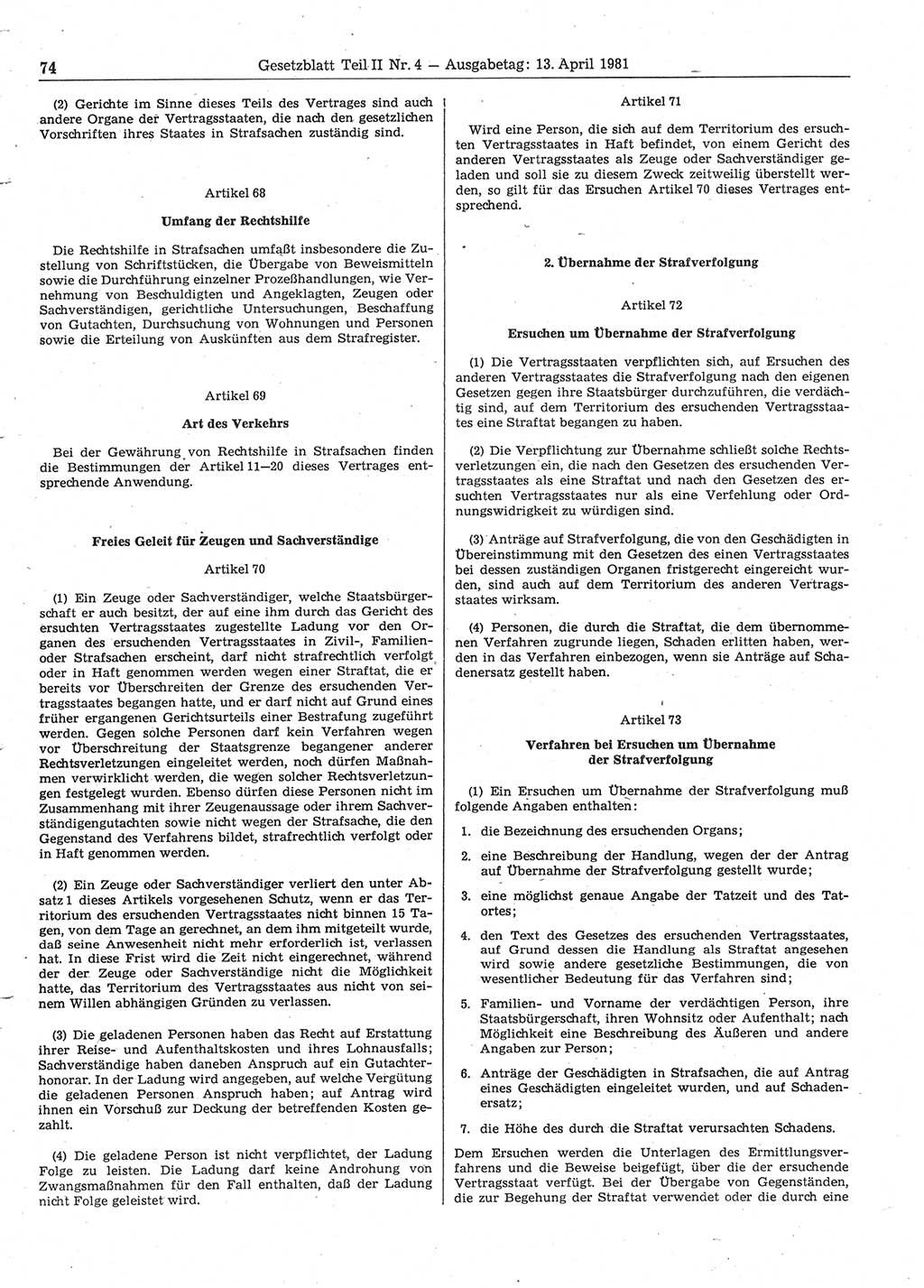 Gesetzblatt (GBl.) der Deutschen Demokratischen Republik (DDR) Teil ⅠⅠ 1981, Seite 74 (GBl. DDR ⅠⅠ 1981, S. 74)