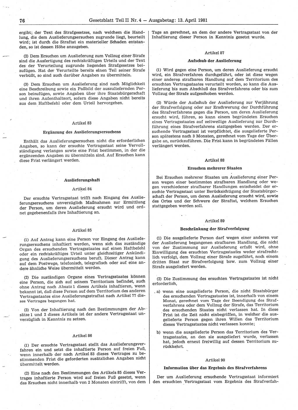 Gesetzblatt (GBl.) der Deutschen Demokratischen Republik (DDR) Teil ⅠⅠ 1981, Seite 76 (GBl. DDR ⅠⅠ 1981, S. 76)