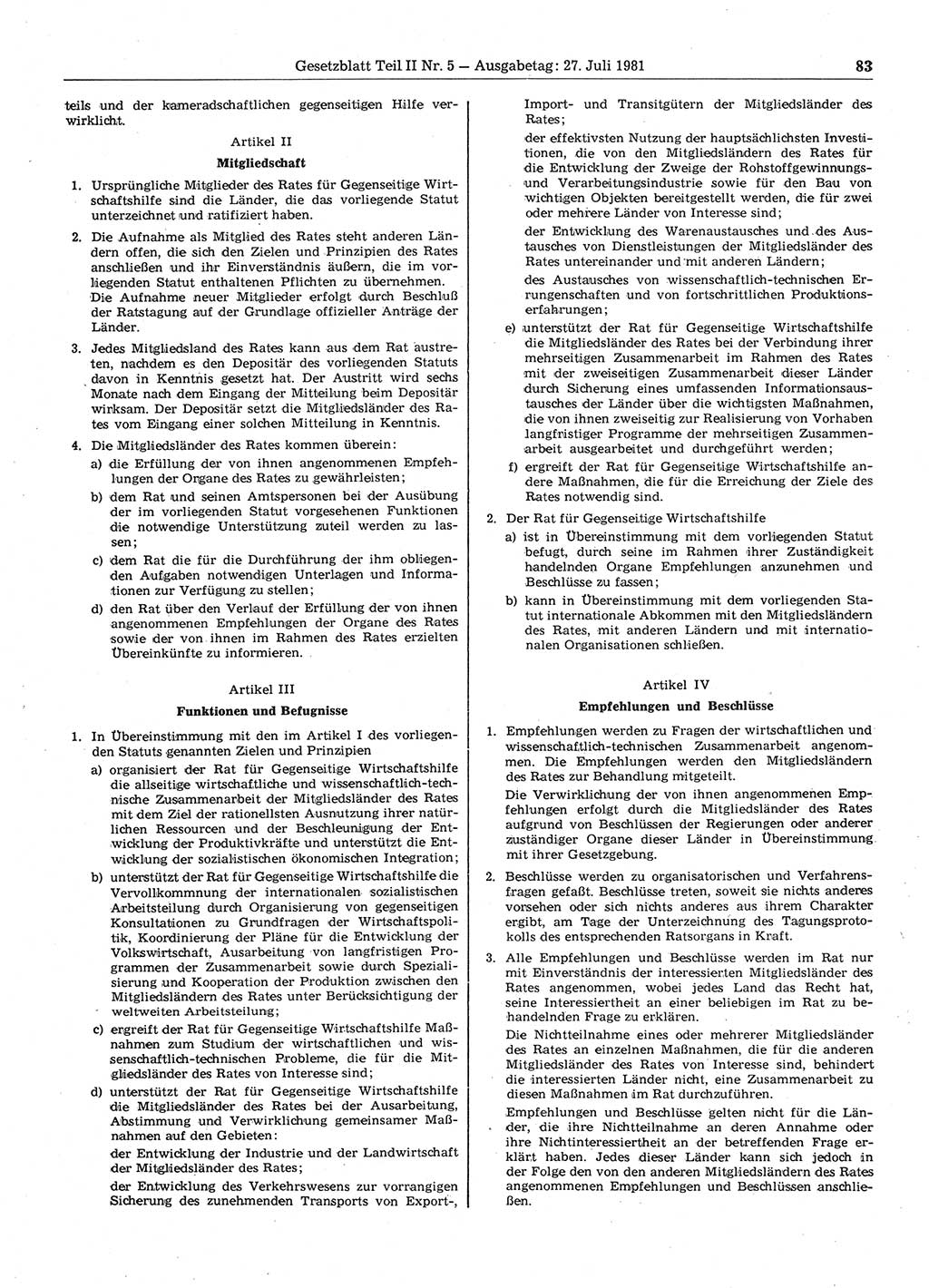 Gesetzblatt (GBl.) der Deutschen Demokratischen Republik (DDR) Teil ⅠⅠ 1981, Seite 83 (GBl. DDR ⅠⅠ 1981, S. 83)