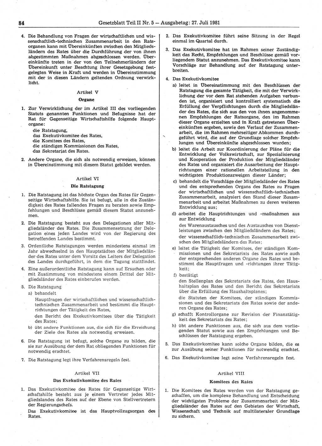 Gesetzblatt (GBl.) der Deutschen Demokratischen Republik (DDR) Teil ⅠⅠ 1981, Seite 84 (GBl. DDR ⅠⅠ 1981, S. 84)
