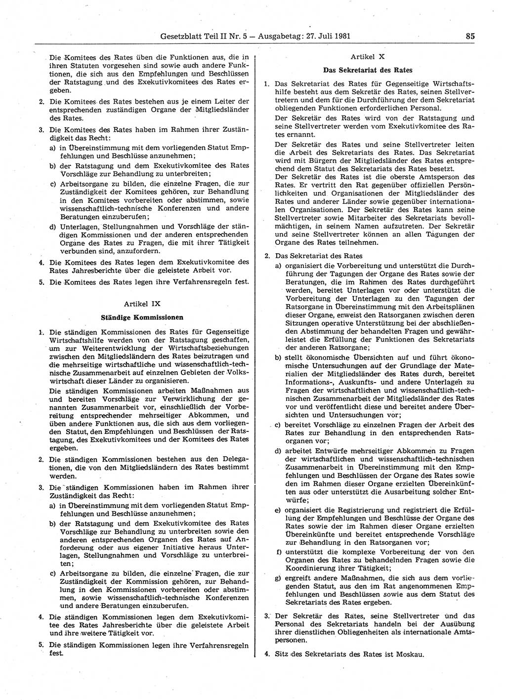 Gesetzblatt (GBl.) der Deutschen Demokratischen Republik (DDR) Teil ⅠⅠ 1981, Seite 85 (GBl. DDR ⅠⅠ 1981, S. 85)