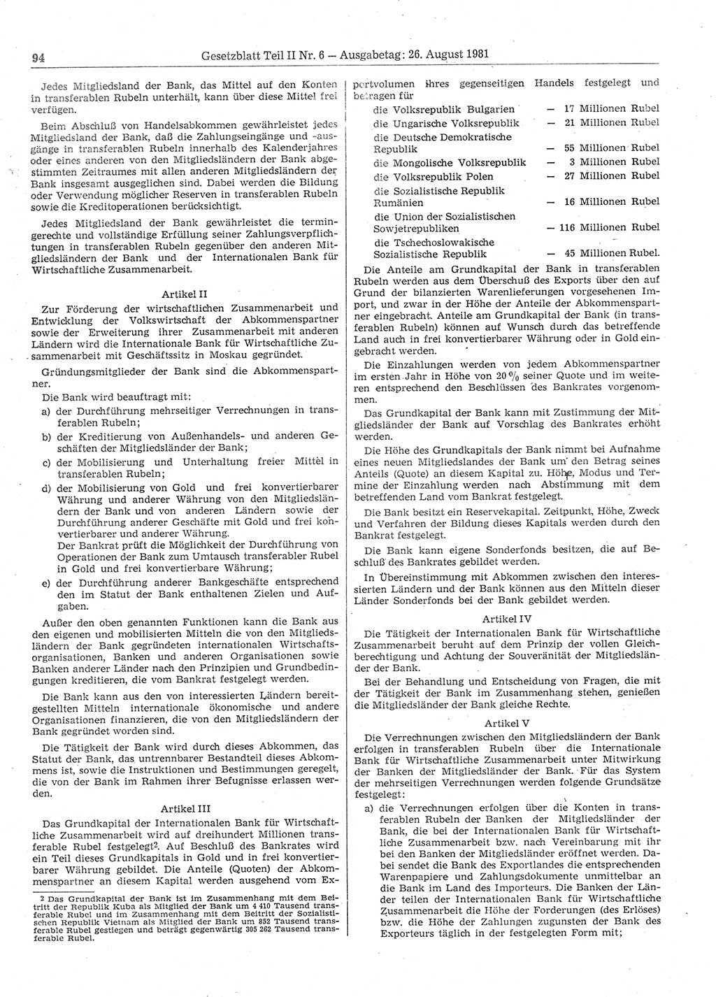 Gesetzblatt (GBl.) der Deutschen Demokratischen Republik (DDR) Teil ⅠⅠ 1981, Seite 94 (GBl. DDR ⅠⅠ 1981, S. 94)