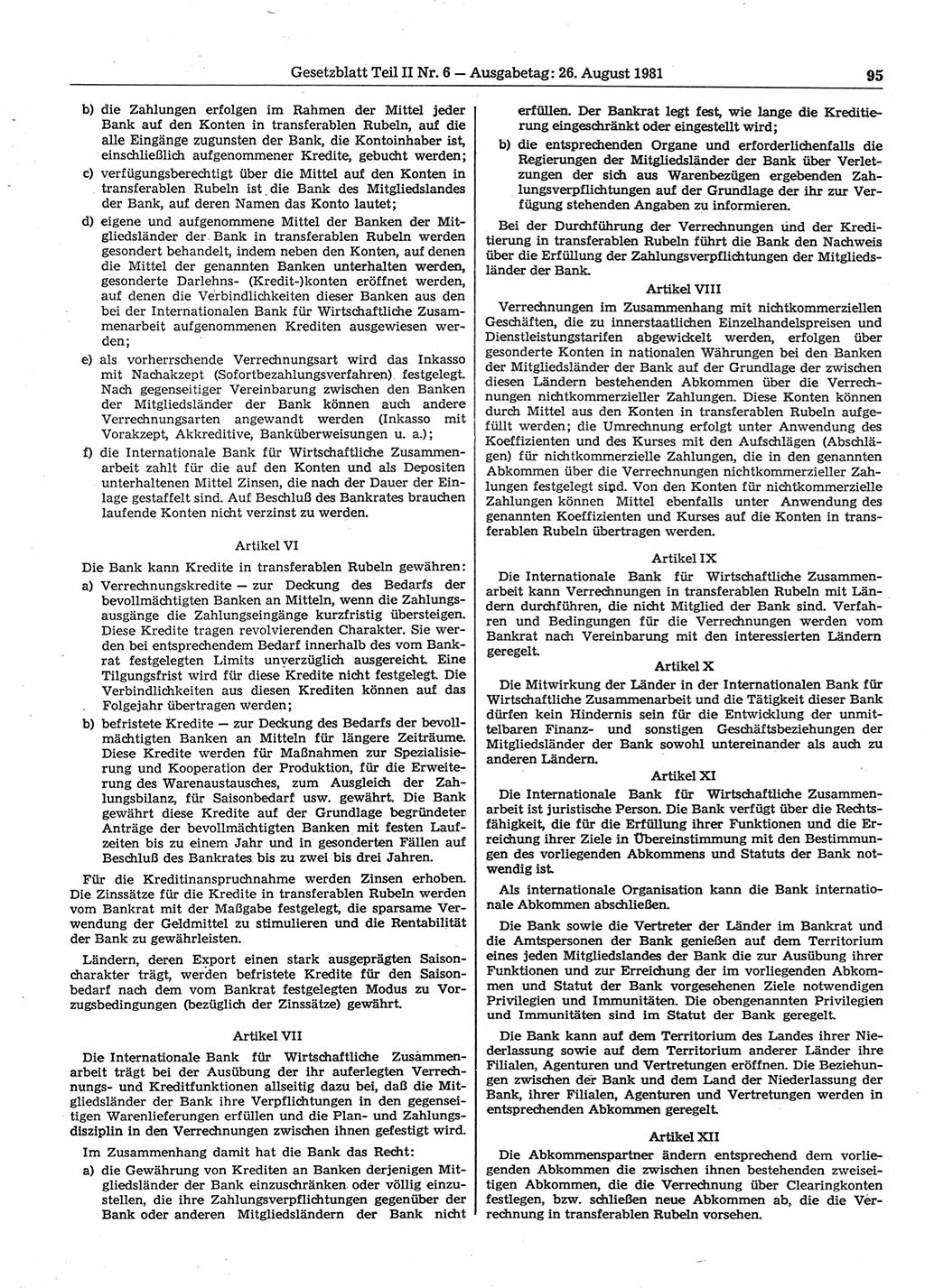 Gesetzblatt (GBl.) der Deutschen Demokratischen Republik (DDR) Teil ⅠⅠ 1981, Seite 95 (GBl. DDR ⅠⅠ 1981, S. 95)