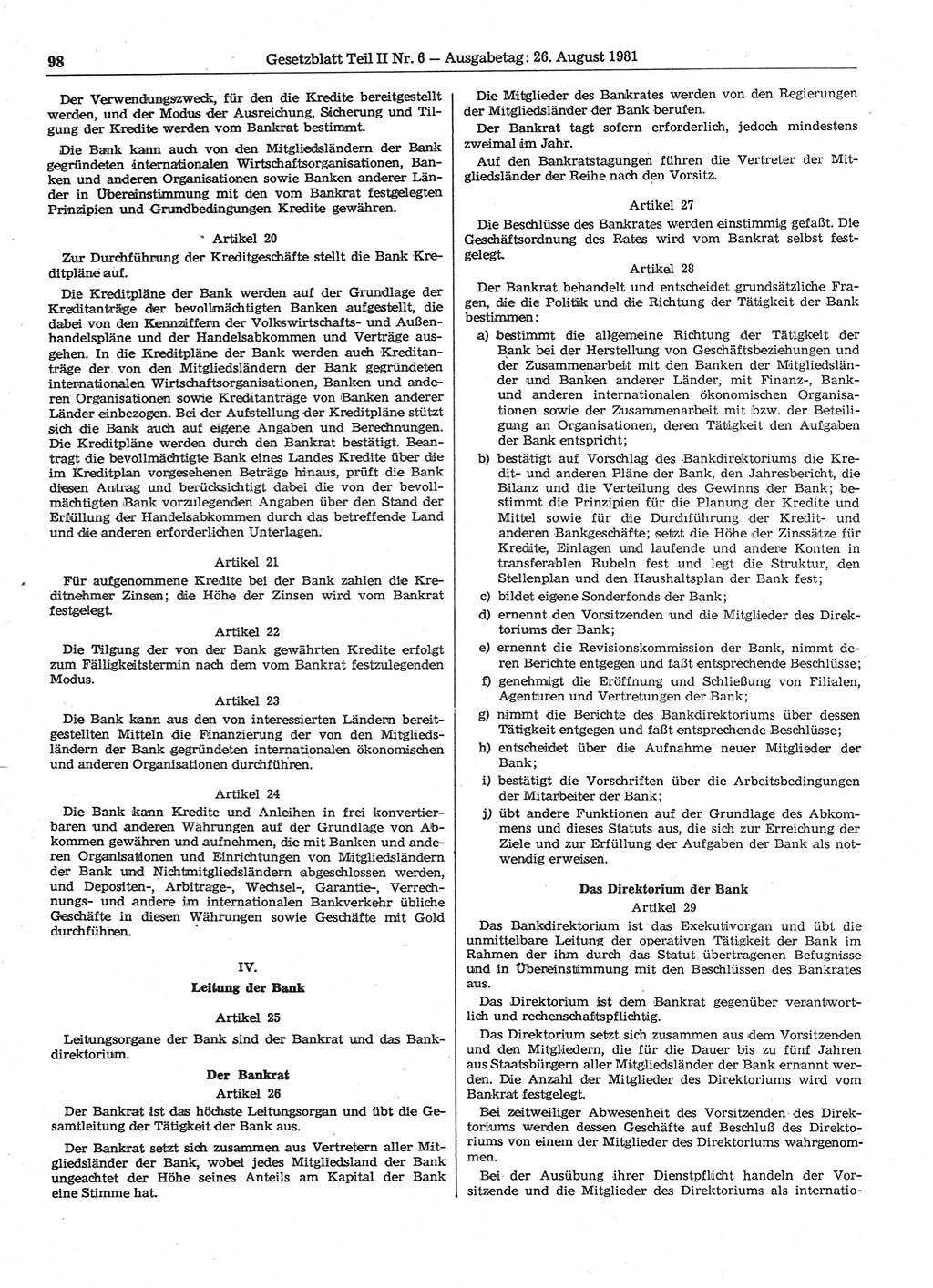 Gesetzblatt (GBl.) der Deutschen Demokratischen Republik (DDR) Teil ⅠⅠ 1981, Seite 98 (GBl. DDR ⅠⅠ 1981, S. 98)