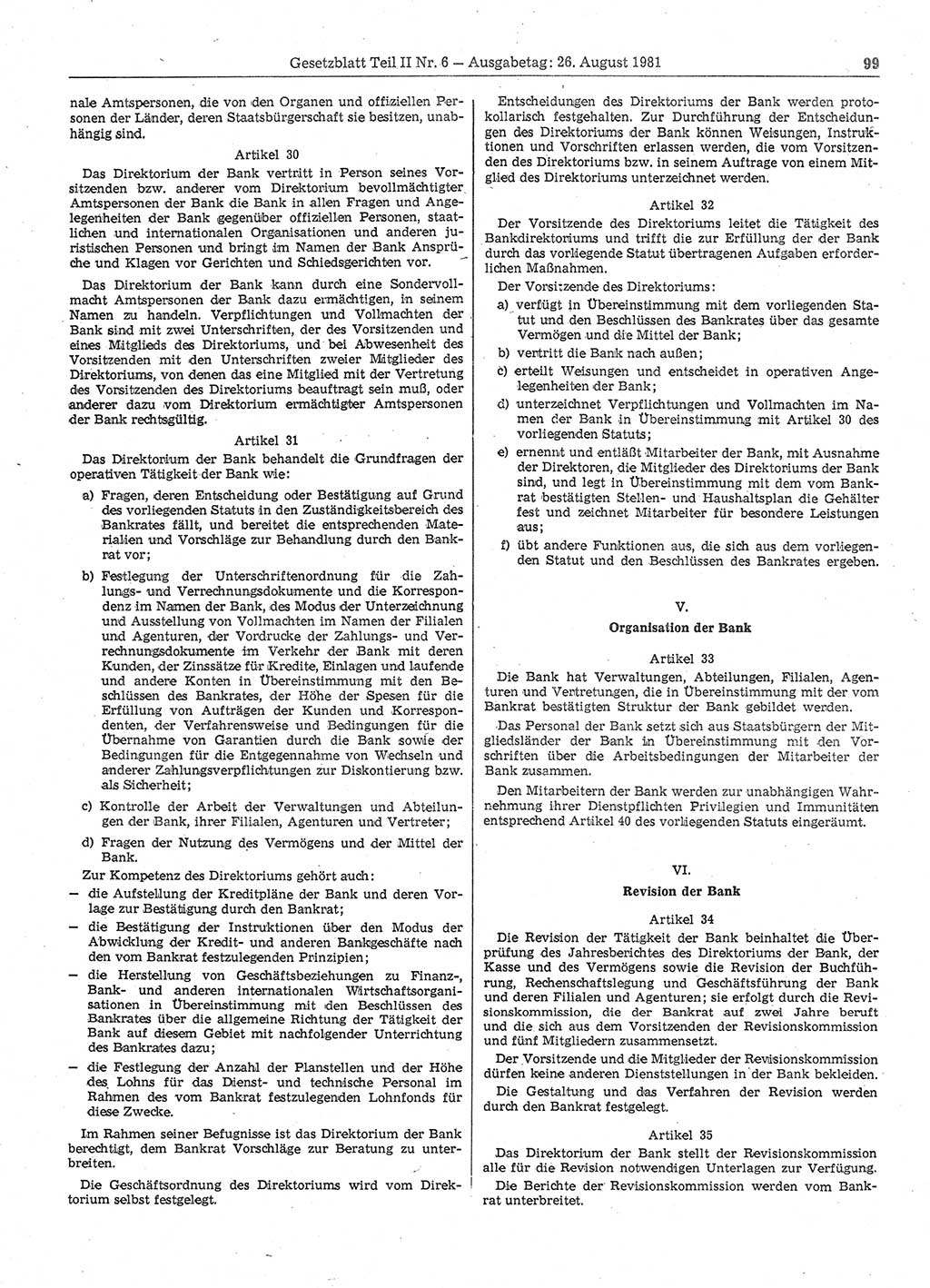 Gesetzblatt (GBl.) der Deutschen Demokratischen Republik (DDR) Teil ⅠⅠ 1981, Seite 99 (GBl. DDR ⅠⅠ 1981, S. 99)