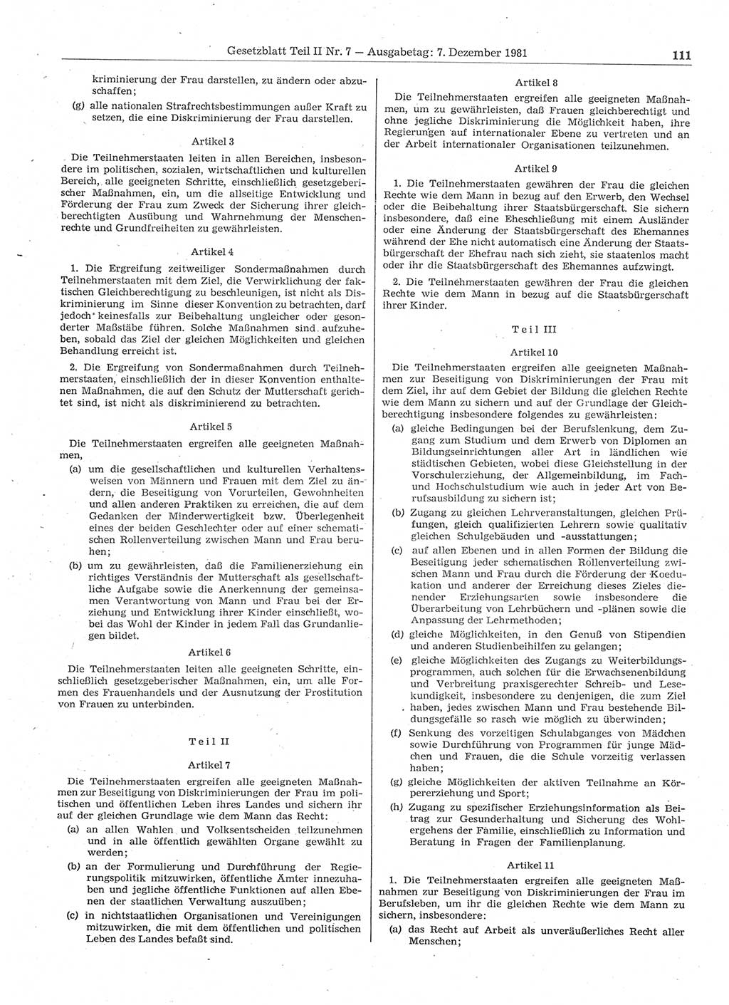 Gesetzblatt (GBl.) der Deutschen Demokratischen Republik (DDR) Teil ⅠⅠ 1981, Seite 111 (GBl. DDR ⅠⅠ 1981, S. 111)