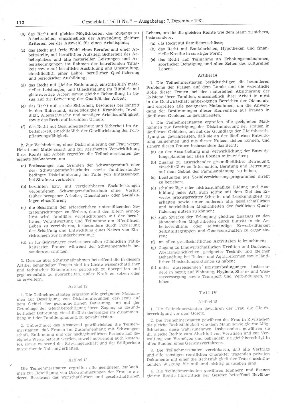 Gesetzblatt (GBl.) der Deutschen Demokratischen Republik (DDR) Teil ⅠⅠ 1981, Seite 112 (GBl. DDR ⅠⅠ 1981, S. 112)