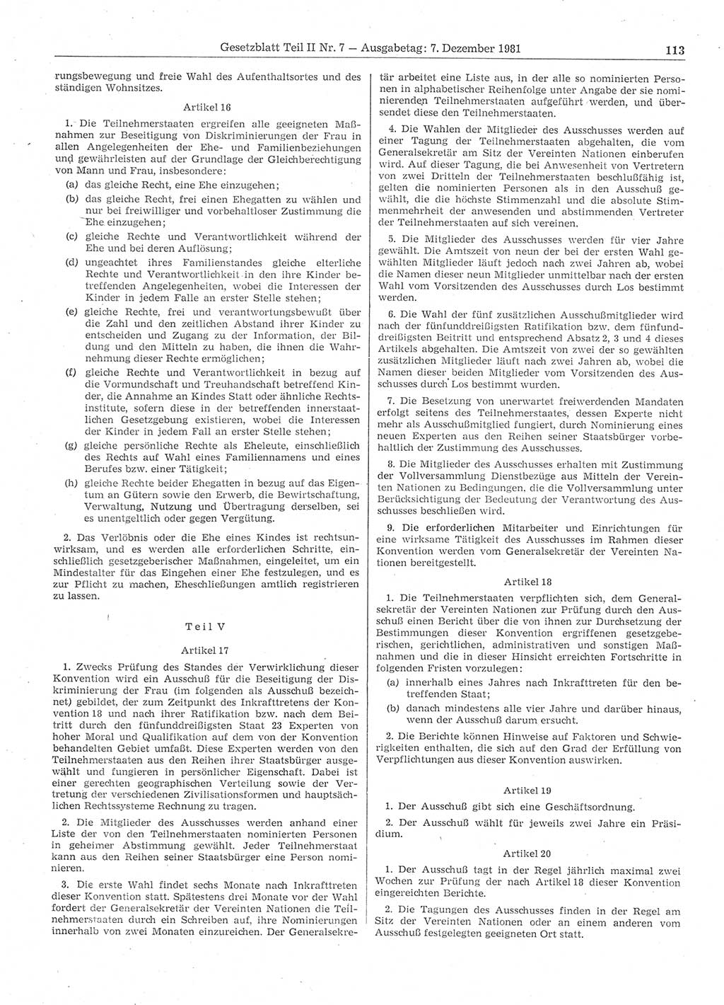 Gesetzblatt (GBl.) der Deutschen Demokratischen Republik (DDR) Teil ⅠⅠ 1981, Seite 113 (GBl. DDR ⅠⅠ 1981, S. 113)