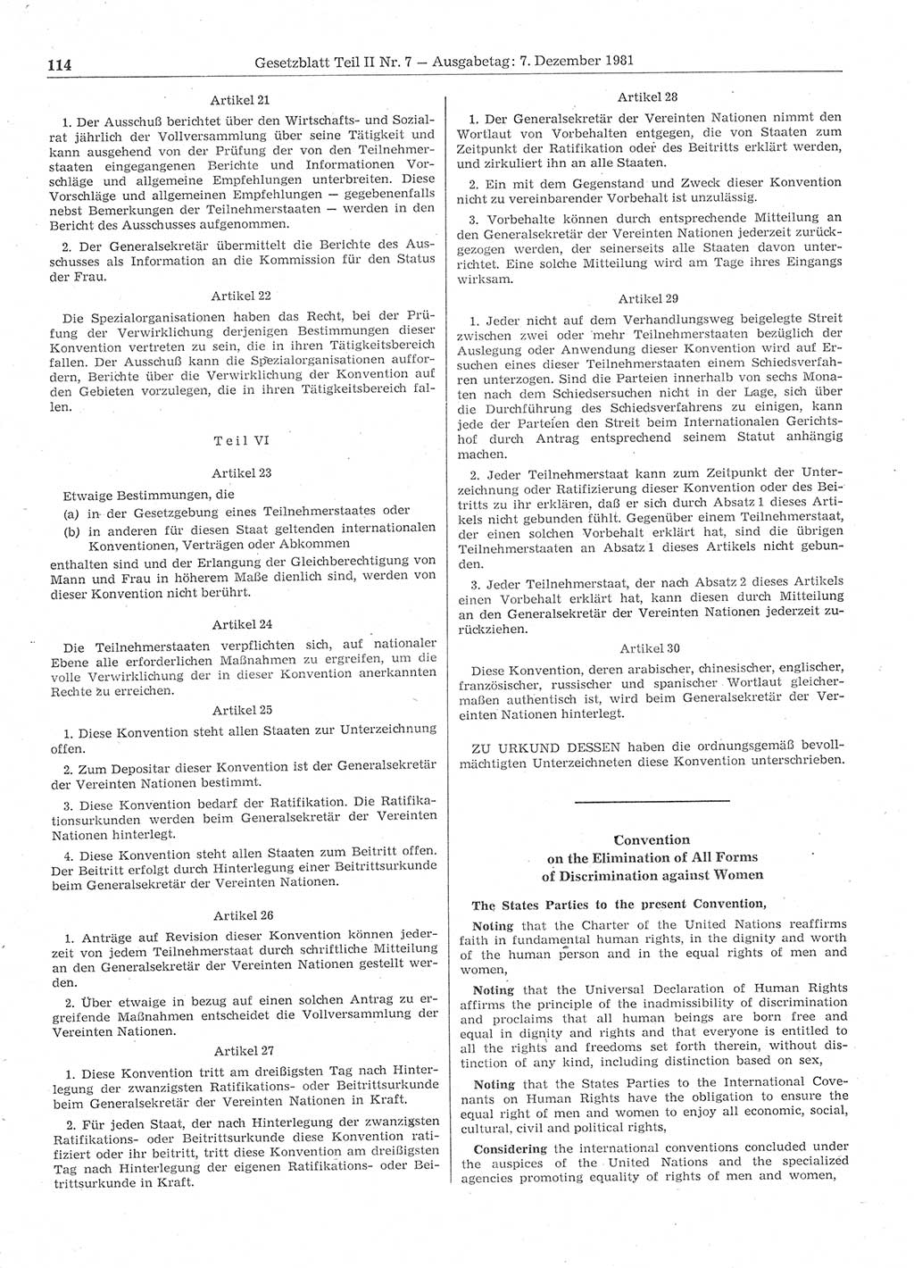 Gesetzblatt (GBl.) der Deutschen Demokratischen Republik (DDR) Teil ⅠⅠ 1981, Seite 114 (GBl. DDR ⅠⅠ 1981, S. 114)