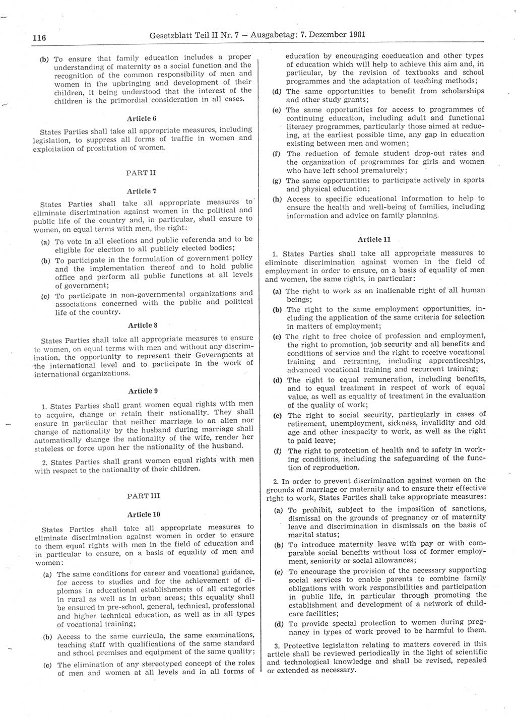 Gesetzblatt (GBl.) der Deutschen Demokratischen Republik (DDR) Teil ⅠⅠ 1981, Seite 116 (GBl. DDR ⅠⅠ 1981, S. 116)