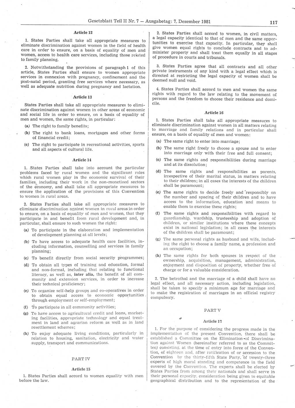 Gesetzblatt (GBl.) der Deutschen Demokratischen Republik (DDR) Teil ⅠⅠ 1981, Seite 117 (GBl. DDR ⅠⅠ 1981, S. 117)