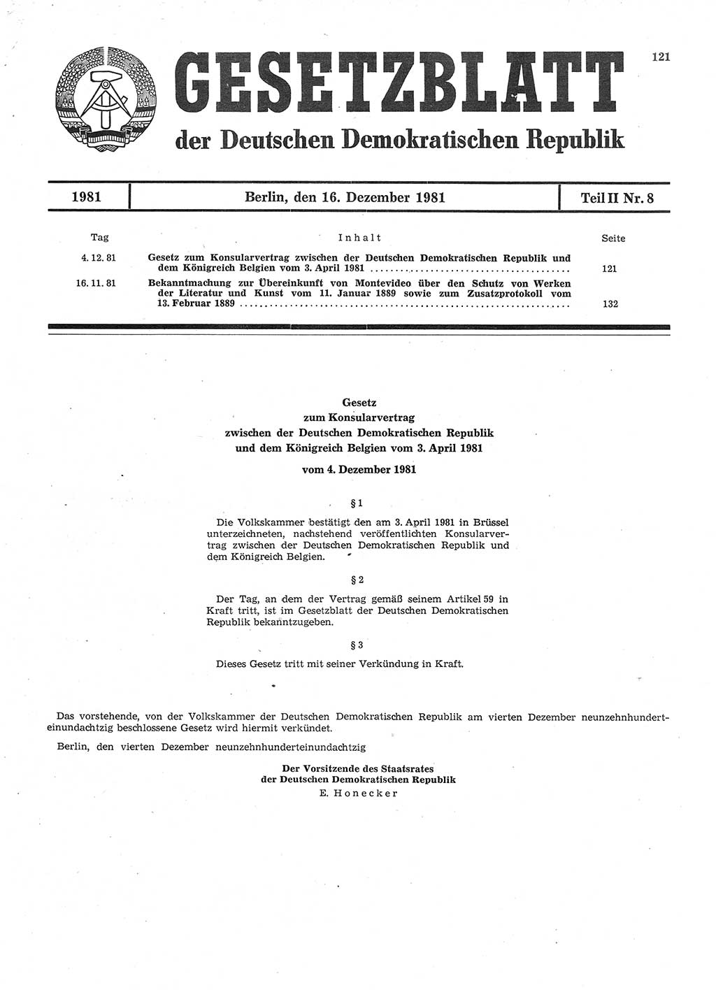 Gesetzblatt (GBl.) der Deutschen Demokratischen Republik (DDR) Teil ⅠⅠ 1981, Seite 121 (GBl. DDR ⅠⅠ 1981, S. 121)