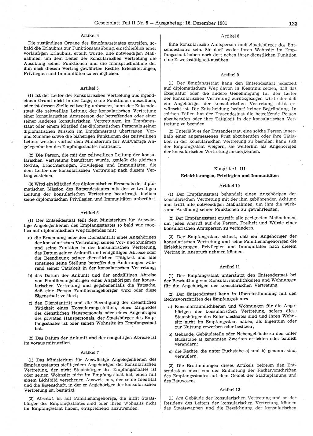 Gesetzblatt (GBl.) der Deutschen Demokratischen Republik (DDR) Teil ⅠⅠ 1981, Seite 123 (GBl. DDR ⅠⅠ 1981, S. 123)