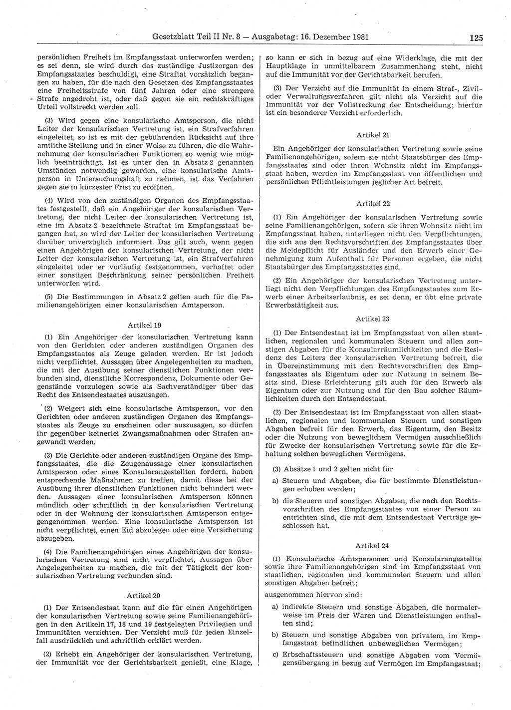 Gesetzblatt (GBl.) der Deutschen Demokratischen Republik (DDR) Teil ⅠⅠ 1981, Seite 125 (GBl. DDR ⅠⅠ 1981, S. 125)