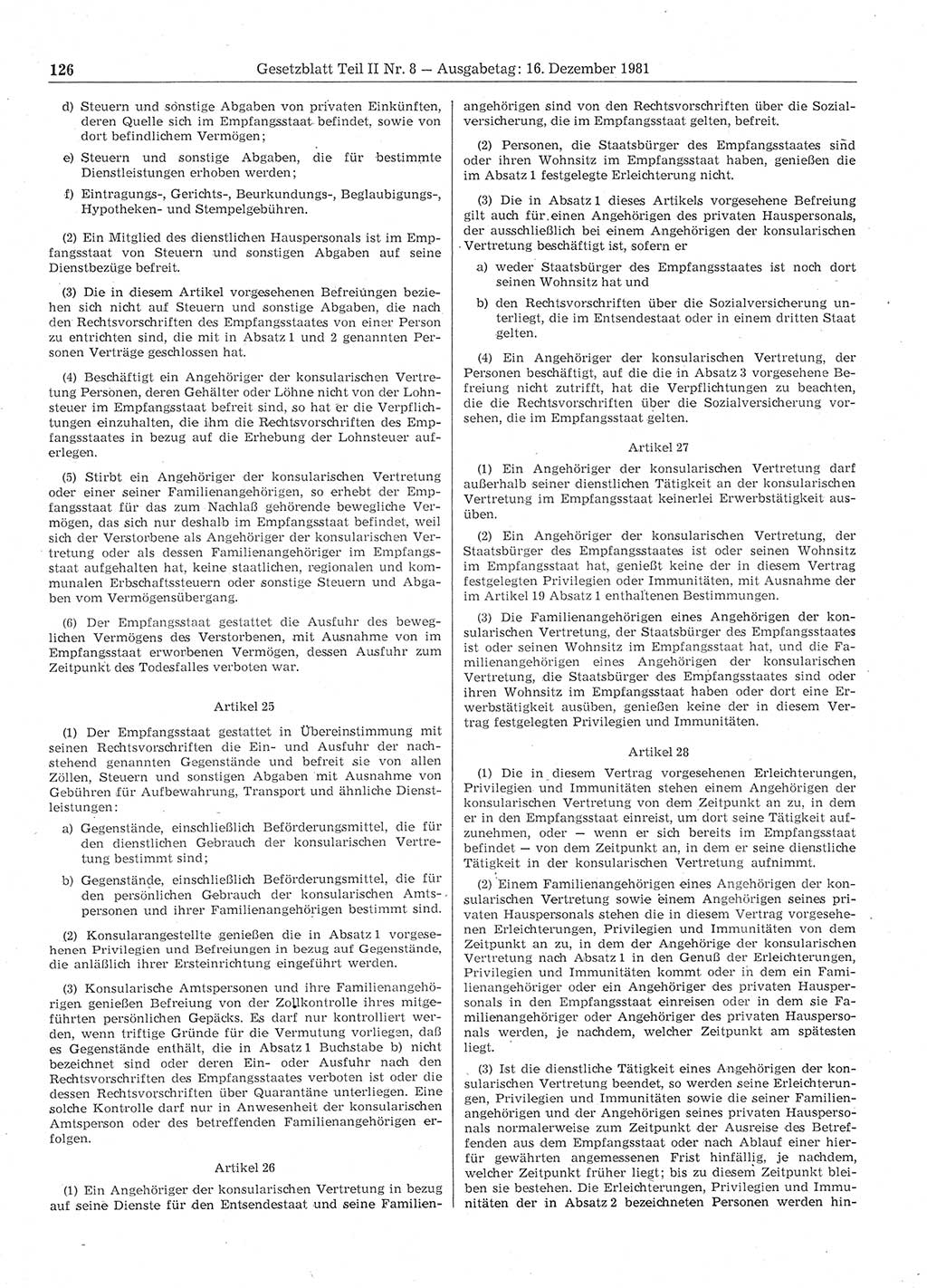 Gesetzblatt (GBl.) der Deutschen Demokratischen Republik (DDR) Teil ⅠⅠ 1981, Seite 126 (GBl. DDR ⅠⅠ 1981, S. 126)