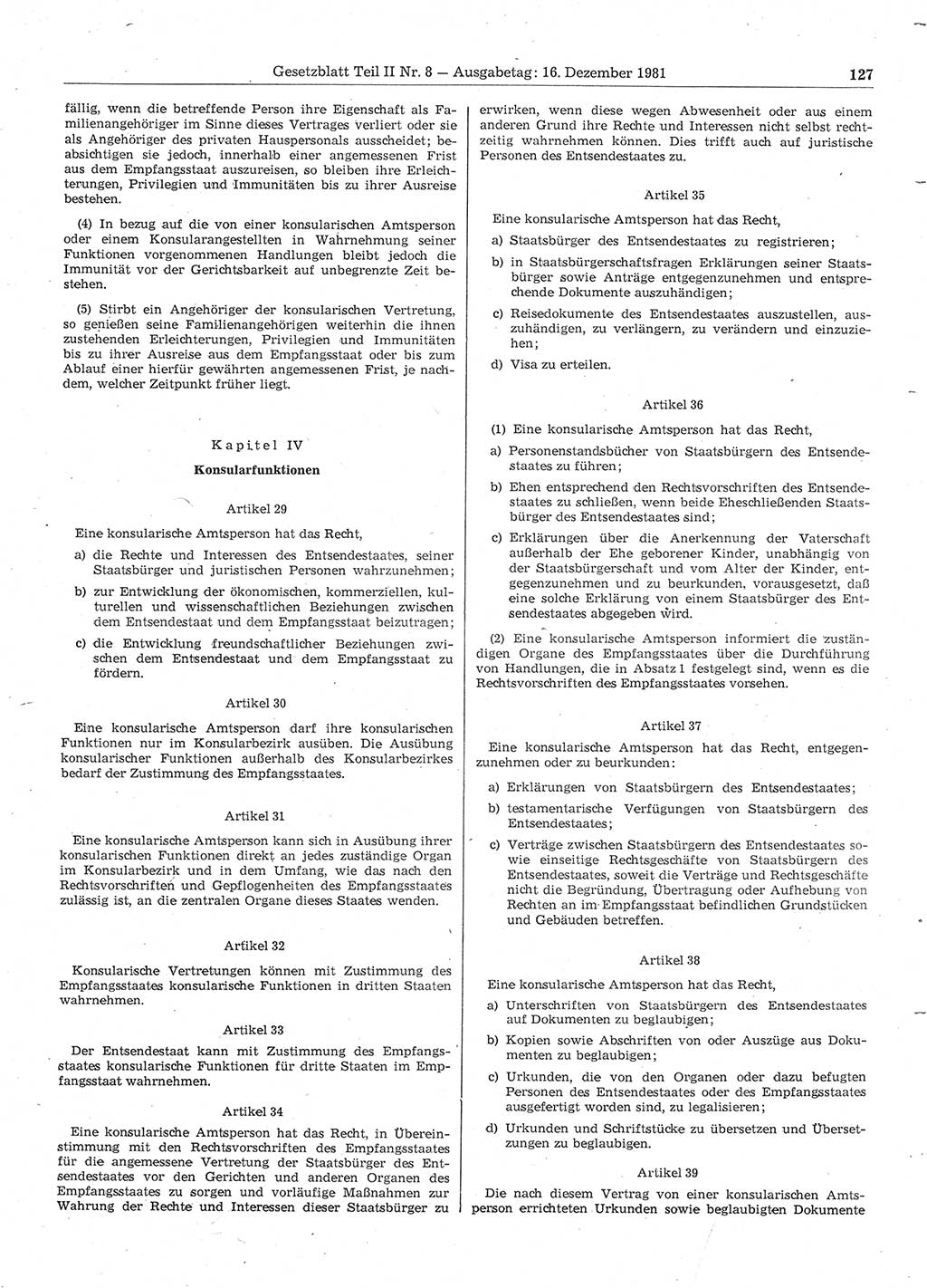 Gesetzblatt (GBl.) der Deutschen Demokratischen Republik (DDR) Teil ⅠⅠ 1981, Seite 127 (GBl. DDR ⅠⅠ 1981, S. 127)