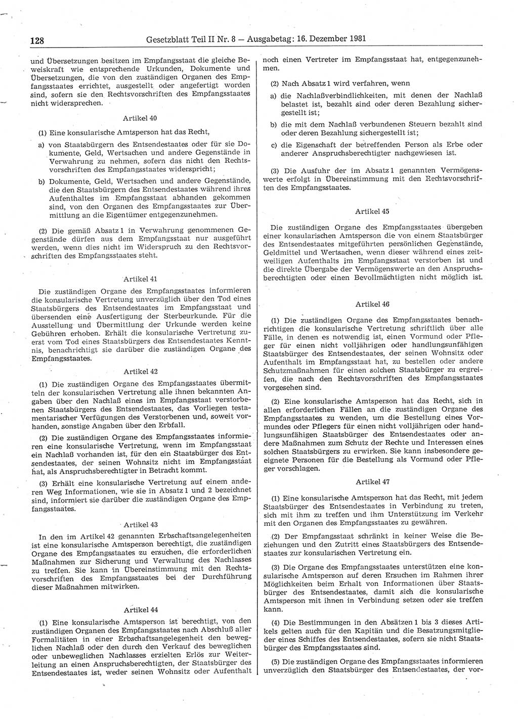 Gesetzblatt (GBl.) der Deutschen Demokratischen Republik (DDR) Teil ⅠⅠ 1981, Seite 128 (GBl. DDR ⅠⅠ 1981, S. 128)