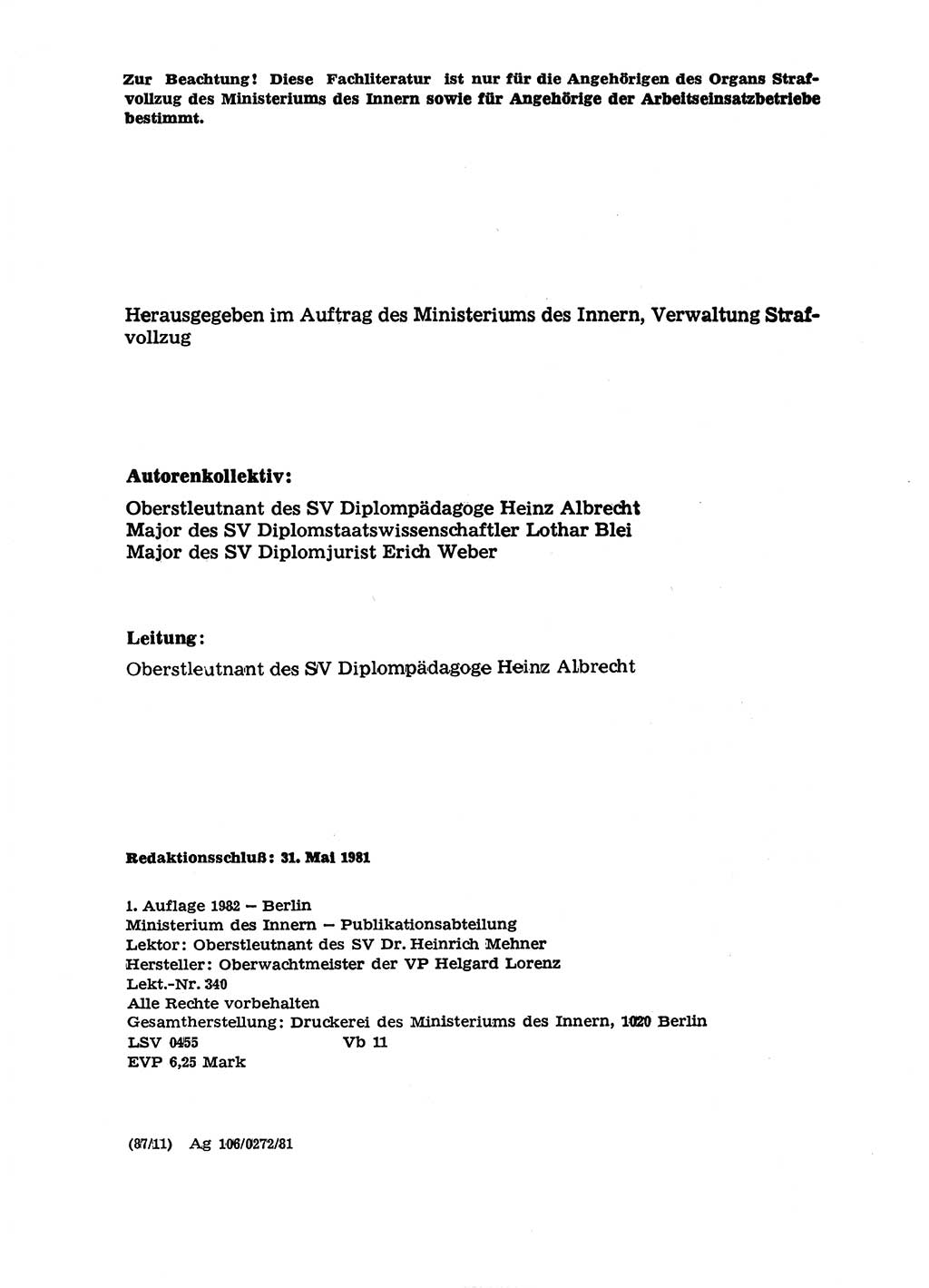 Handbuch für Betriebsangehörige, Abteilung Strafvollzug (SV) [Ministerium des Innern (MdI) Deutsche Demokratische Republik (DDR)] 1981, Seite 4 (Hb. BA Abt. SV MdI DDR 1981, S. 4)