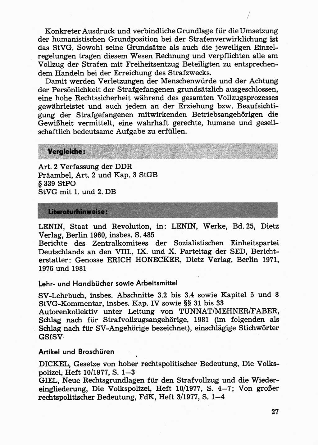 Handbuch für Betriebsangehörige, Abteilung Strafvollzug (SV) [Ministerium des Innern (MdI) Deutsche Demokratische Republik (DDR)] 1981, Seite 27 (Hb. BA Abt. SV MdI DDR 1981, S. 27)