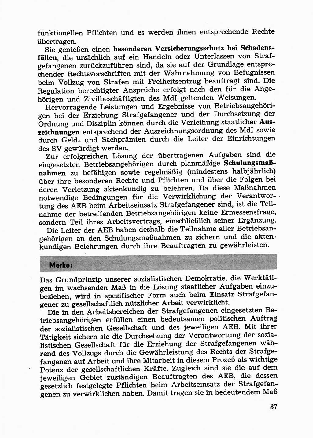 Handbuch für Betriebsangehörige, Abteilung Strafvollzug (SV) [Ministerium des Innern (MdI) Deutsche Demokratische Republik (DDR)] 1981, Seite 37 (Hb. BA Abt. SV MdI DDR 1981, S. 37)
