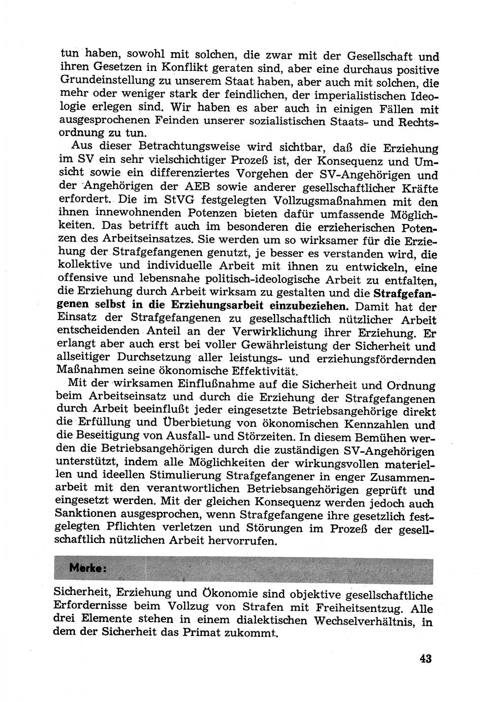 Handbuch für Betriebsangehörige, Abteilung Strafvollzug (SV) [Ministerium des Innern (MdI) Deutsche Demokratische Republik (DDR)] 1981, Seite 43 (Hb. BA Abt. SV MdI DDR 1981, S. 43)