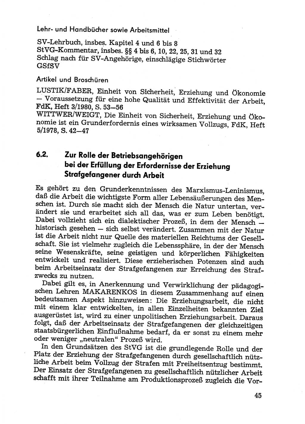 Handbuch für Betriebsangehörige, Abteilung Strafvollzug (SV) [Ministerium des Innern (MdI) Deutsche Demokratische Republik (DDR)] 1981, Seite 45 (Hb. BA Abt. SV MdI DDR 1981, S. 45)