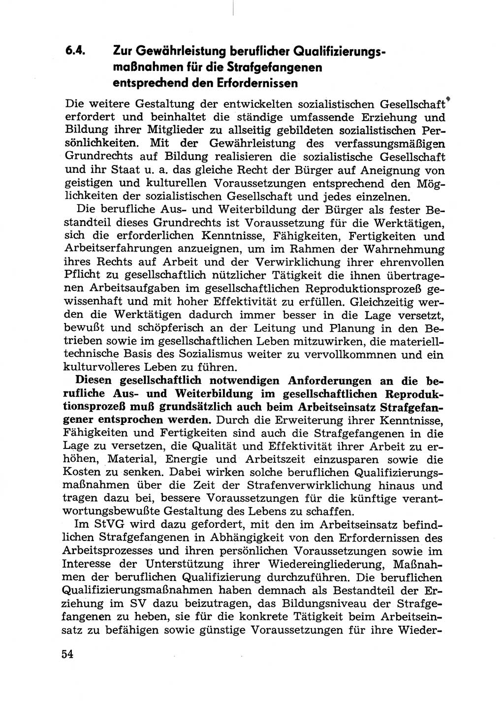 Handbuch für Betriebsangehörige, Abteilung Strafvollzug (SV) [Ministerium des Innern (MdI) Deutsche Demokratische Republik (DDR)] 1981, Seite 54 (Hb. BA Abt. SV MdI DDR 1981, S. 54)