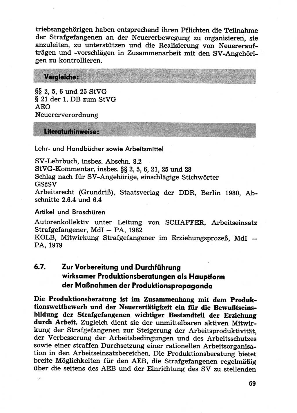 Handbuch für Betriebsangehörige, Abteilung Strafvollzug (SV) [Ministerium des Innern (MdI) Deutsche Demokratische Republik (DDR)] 1981, Seite 69 (Hb. BA Abt. SV MdI DDR 1981, S. 69)