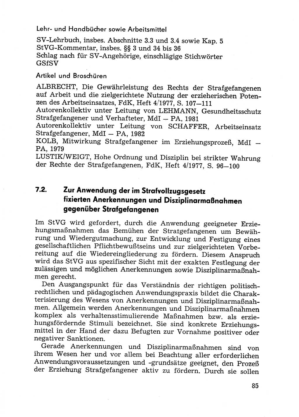 Handbuch für Betriebsangehörige, Abteilung Strafvollzug (SV) [Ministerium des Innern (MdI) Deutsche Demokratische Republik (DDR)] 1981, Seite 85 (Hb. BA Abt. SV MdI DDR 1981, S. 85)
