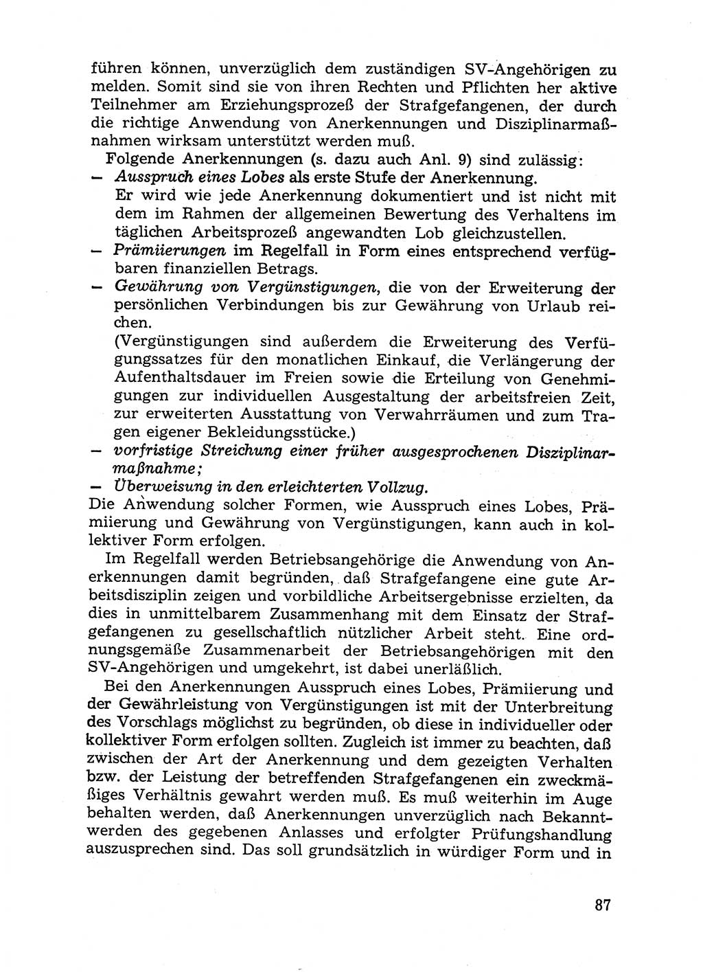 Handbuch für Betriebsangehörige, Abteilung Strafvollzug (SV) [Ministerium des Innern (MdI) Deutsche Demokratische Republik (DDR)] 1981, Seite 87 (Hb. BA Abt. SV MdI DDR 1981, S. 87)