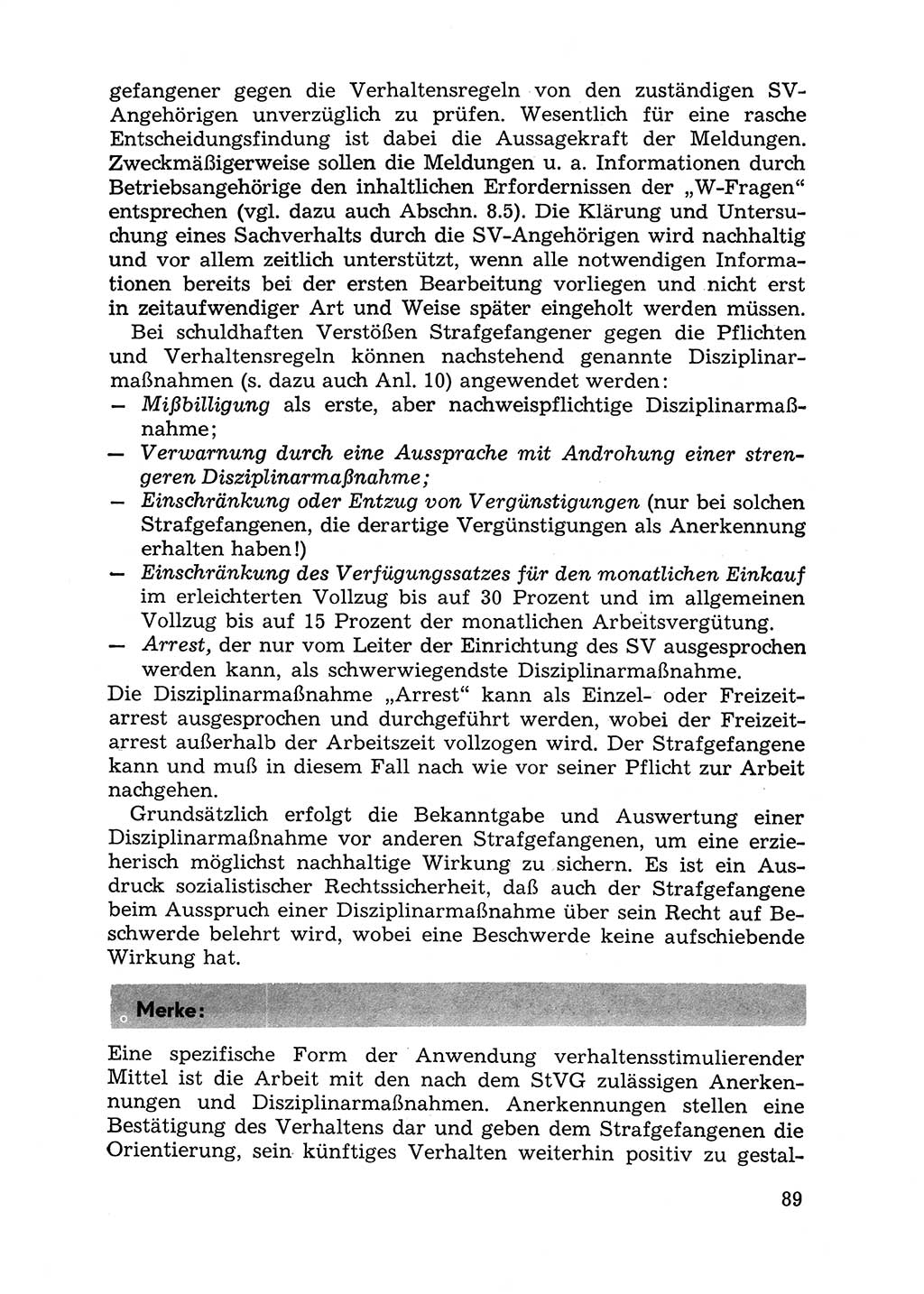 Handbuch für Betriebsangehörige, Abteilung Strafvollzug (SV) [Ministerium des Innern (MdI) Deutsche Demokratische Republik (DDR)] 1981, Seite 89 (Hb. BA Abt. SV MdI DDR 1981, S. 89)