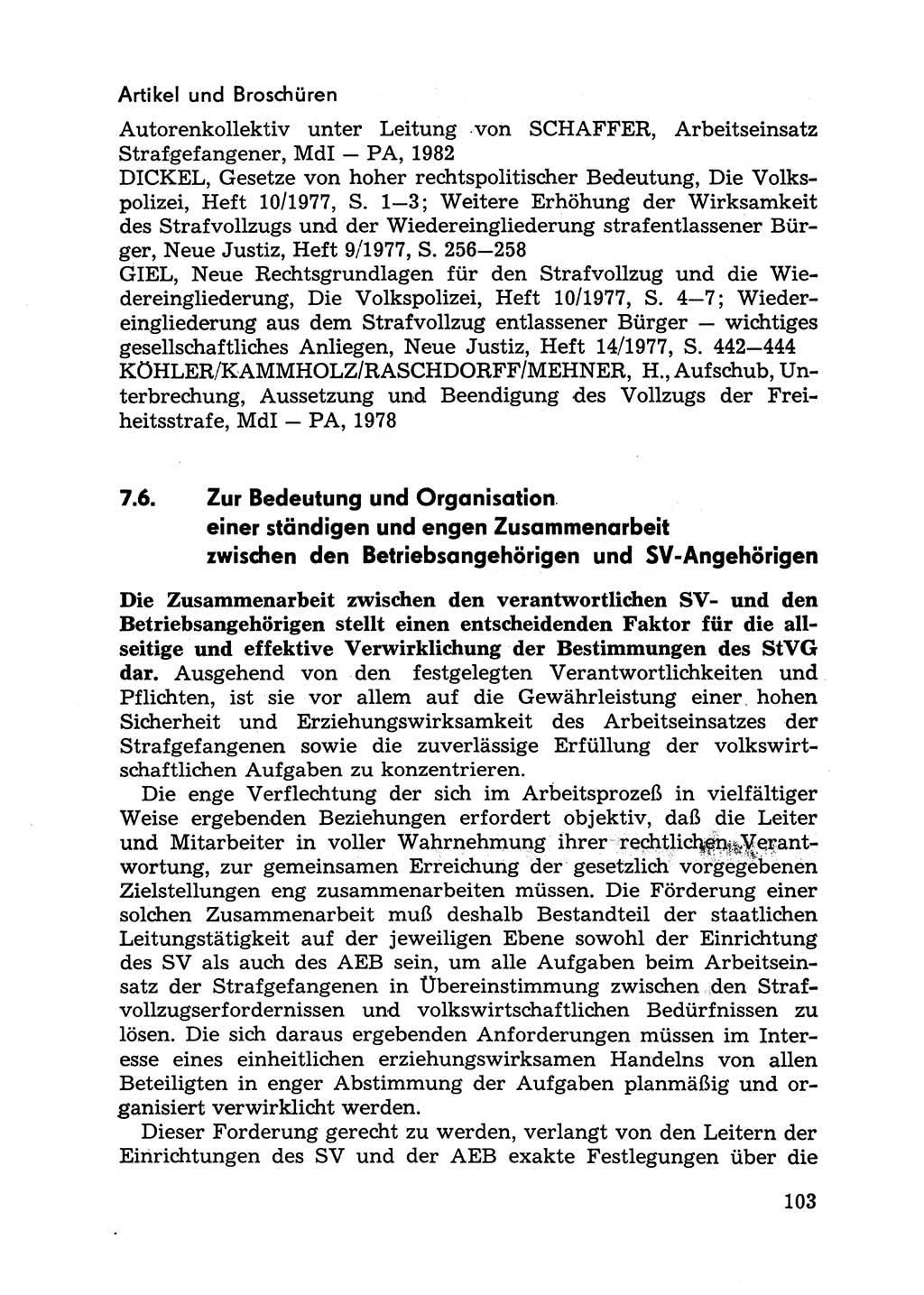 Handbuch für Betriebsangehörige, Abteilung Strafvollzug (SV) [Ministerium des Innern (MdI) Deutsche Demokratische Republik (DDR)] 1981, Seite 103 (Hb. BA Abt. SV MdI DDR 1981, S. 103)