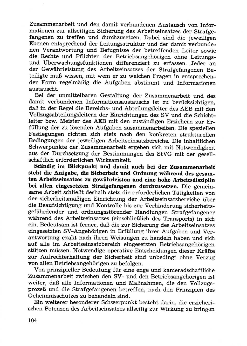 Handbuch für Betriebsangehörige, Abteilung Strafvollzug (SV) [Ministerium des Innern (MdI) Deutsche Demokratische Republik (DDR)] 1981, Seite 104 (Hb. BA Abt. SV MdI DDR 1981, S. 104)