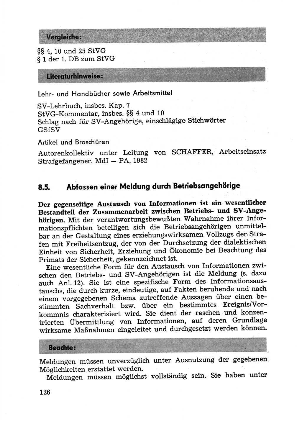 Handbuch für Betriebsangehörige, Abteilung Strafvollzug (SV) [Ministerium des Innern (MdI) Deutsche Demokratische Republik (DDR)] 1981, Seite 126 (Hb. BA Abt. SV MdI DDR 1981, S. 126)