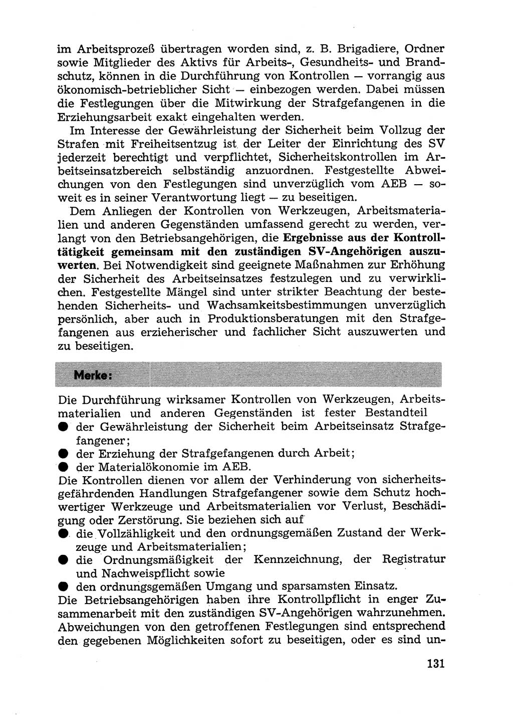 Handbuch für Betriebsangehörige, Abteilung Strafvollzug (SV) [Ministerium des Innern (MdI) Deutsche Demokratische Republik (DDR)] 1981, Seite 131 (Hb. BA Abt. SV MdI DDR 1981, S. 131)