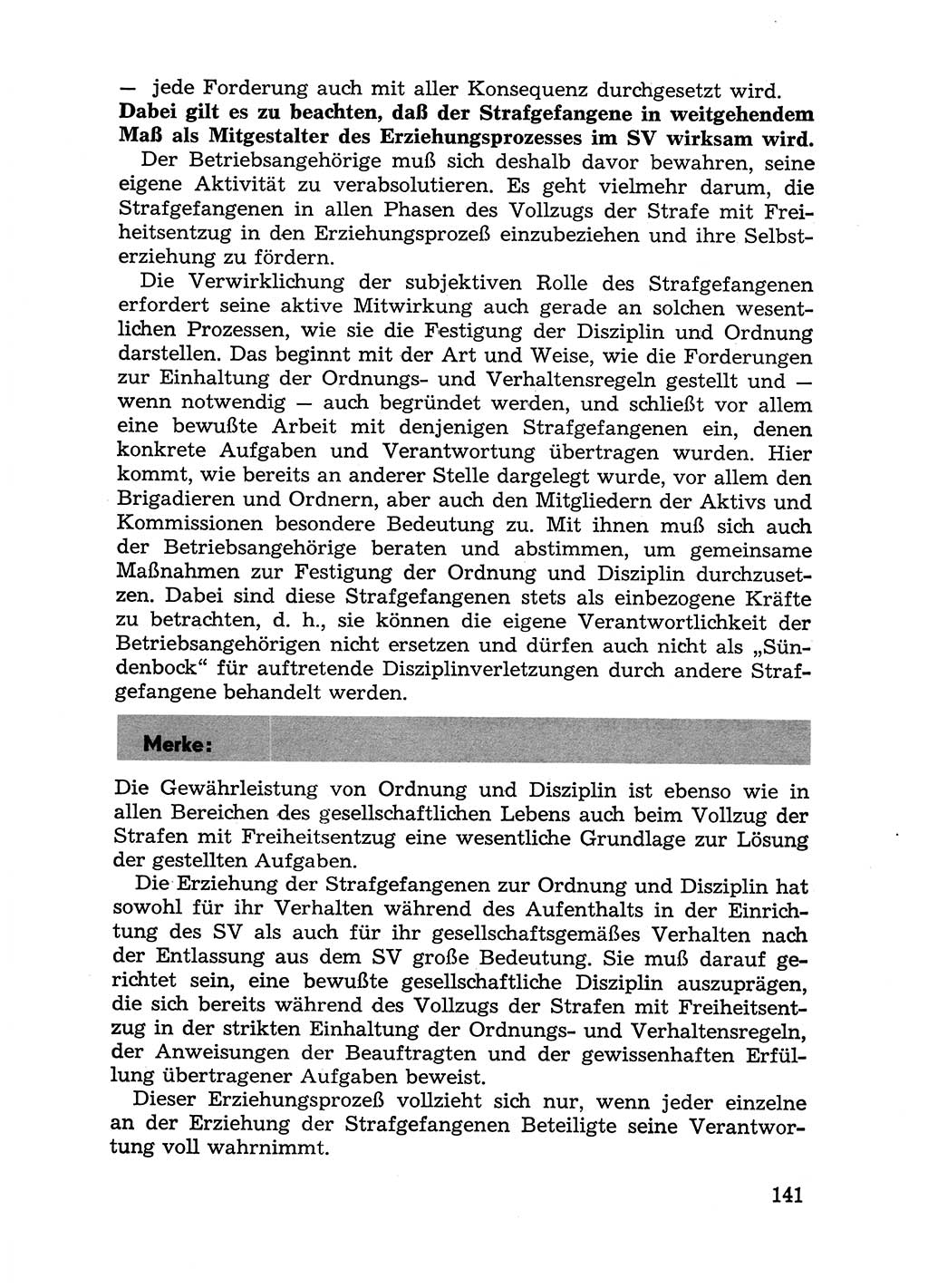 Handbuch für Betriebsangehörige, Abteilung Strafvollzug (SV) [Ministerium des Innern (MdI) Deutsche Demokratische Republik (DDR)] 1981, Seite 141 (Hb. BA Abt. SV MdI DDR 1981, S. 141)